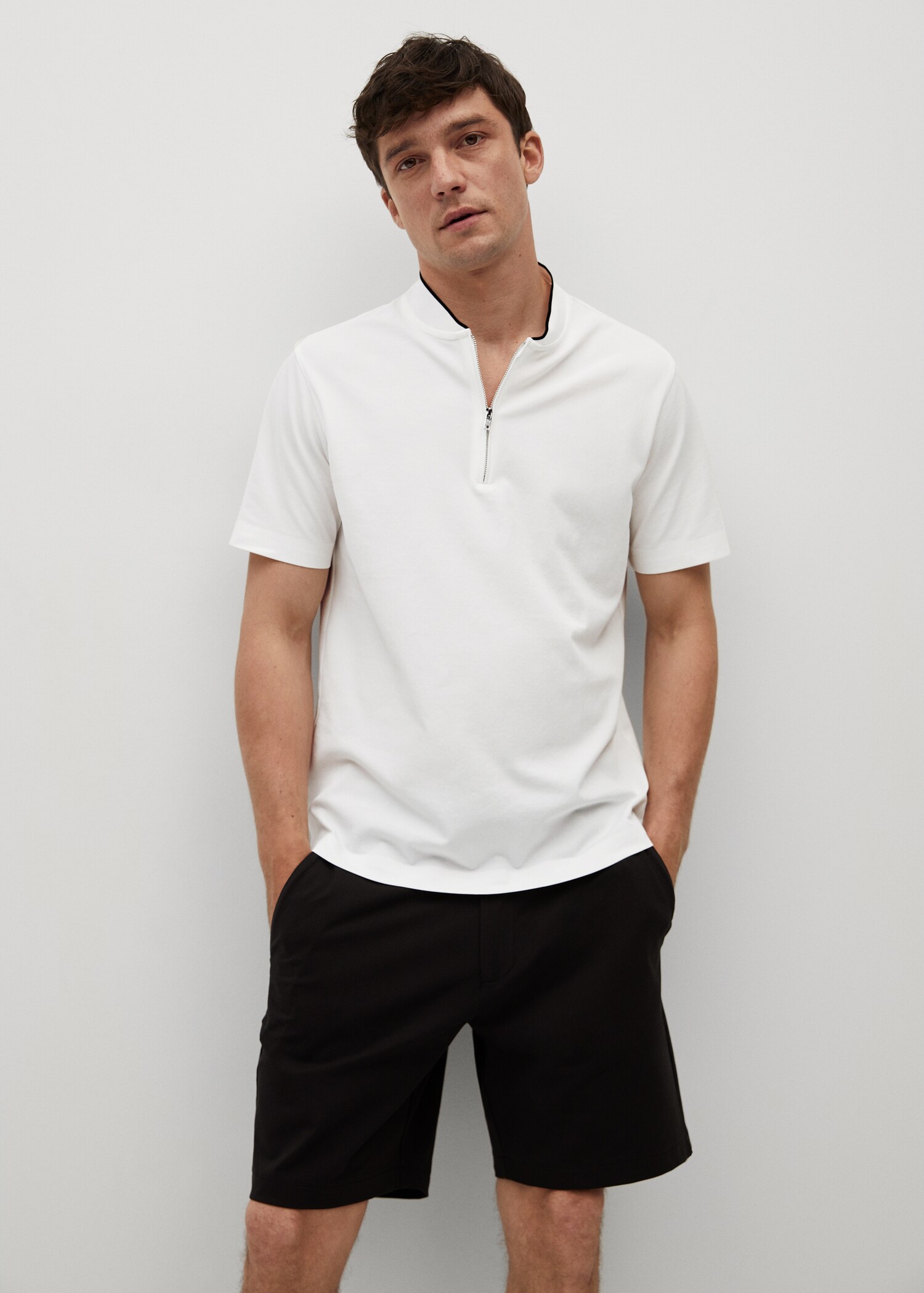 Polo algodón cuello bomber - Plano medio