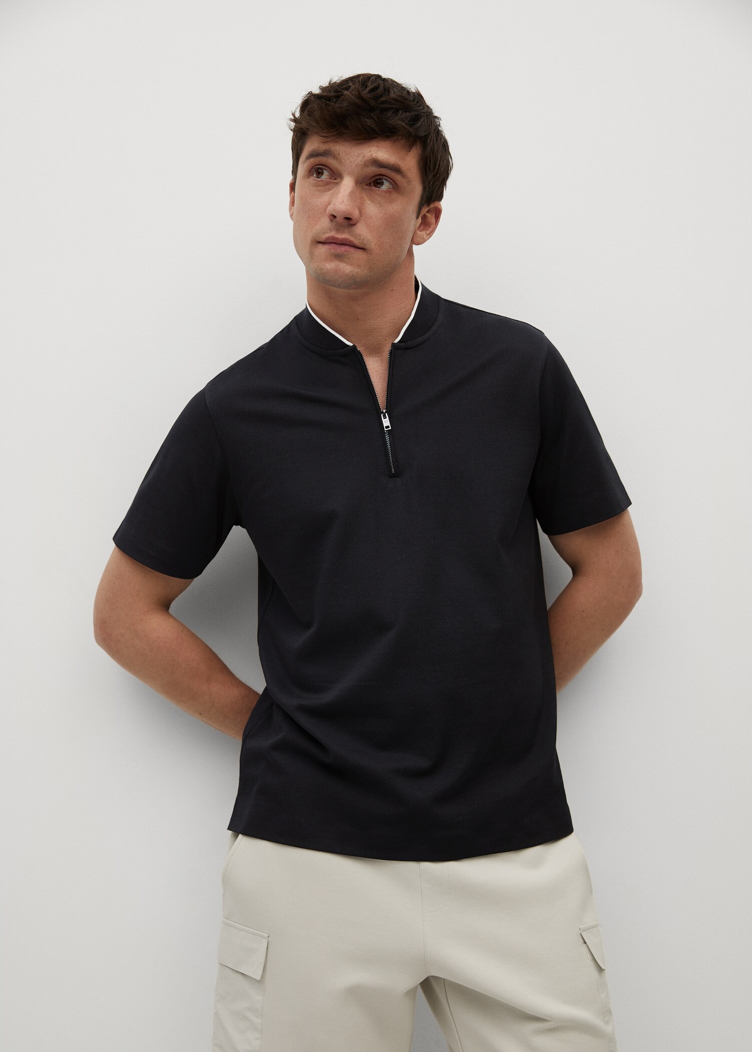 Polo algodón cuello bomber - Plano medio