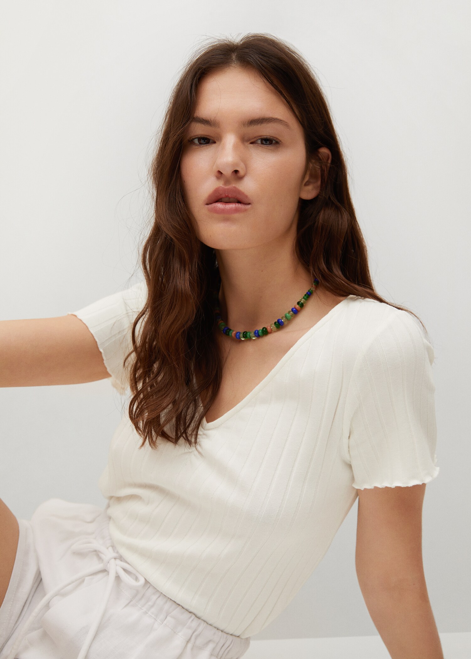 Gathered ribbed t-shirt - Details of the article 1