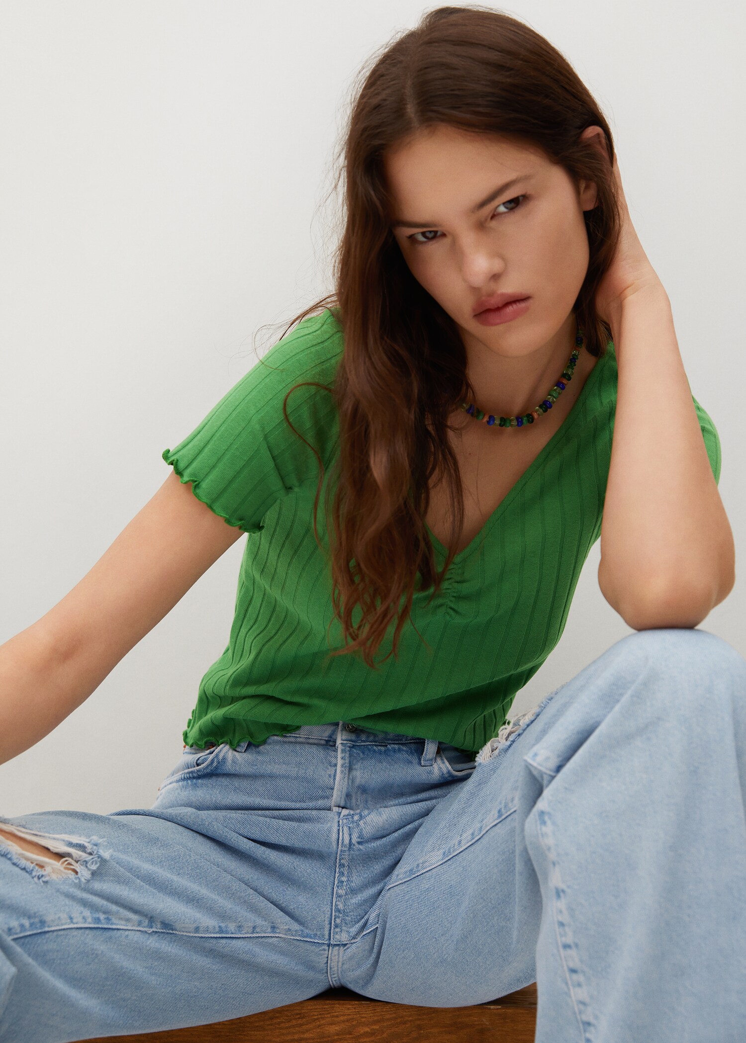 Gathered ribbed t-shirt - Details of the article 2