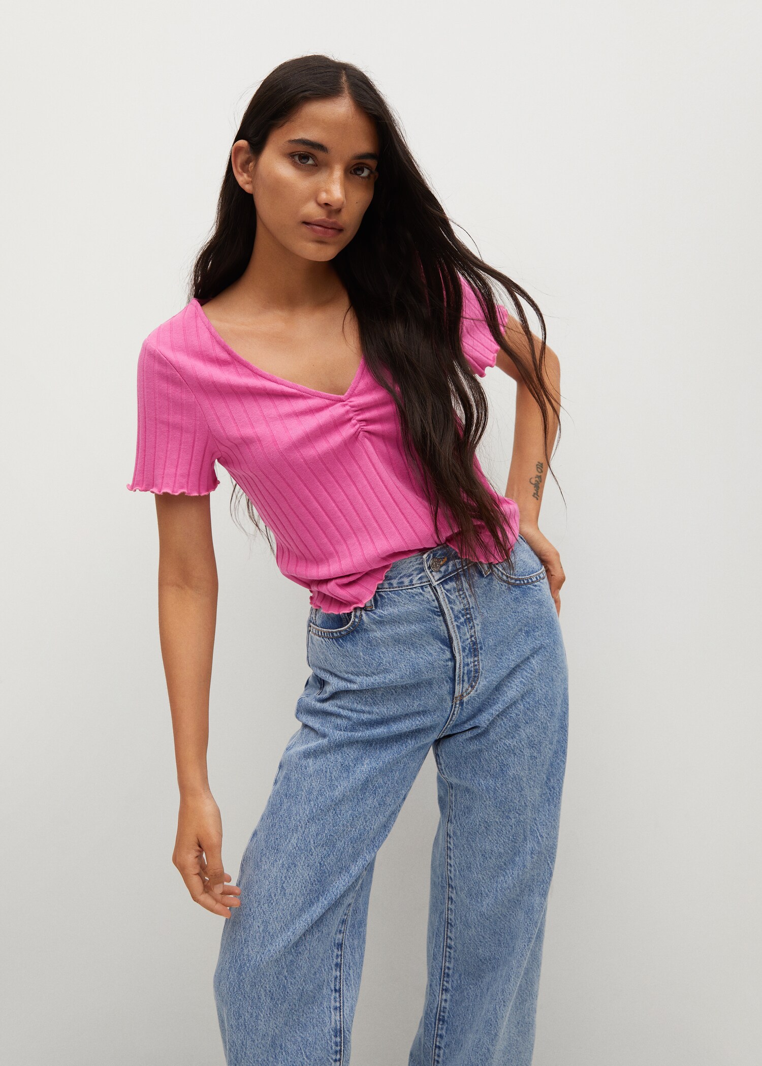 Gathered ribbed t-shirt - Medium plane