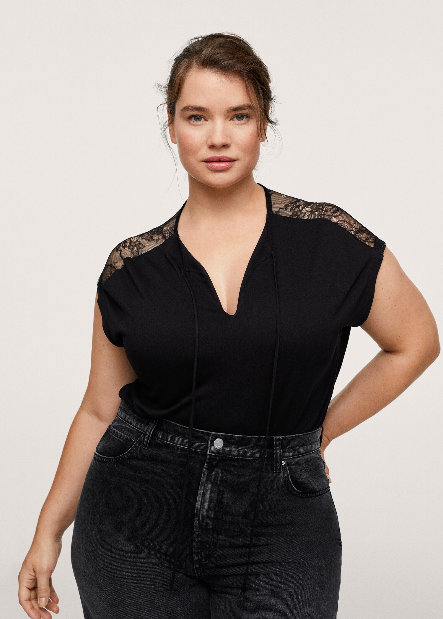 Lace panel T-shirt - Medium plane