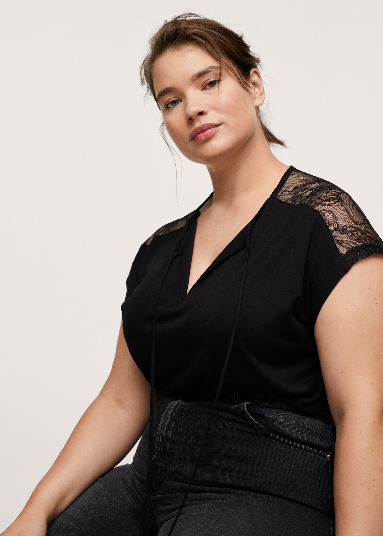 Lace panel T-shirt - Details of the article 1