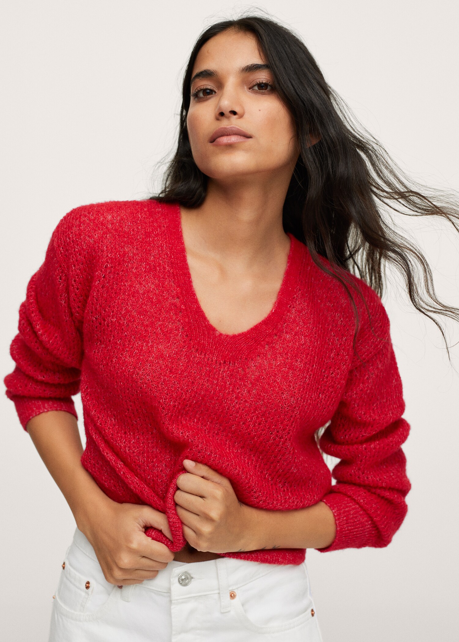 Jersey punto cuello pico - Plano medio