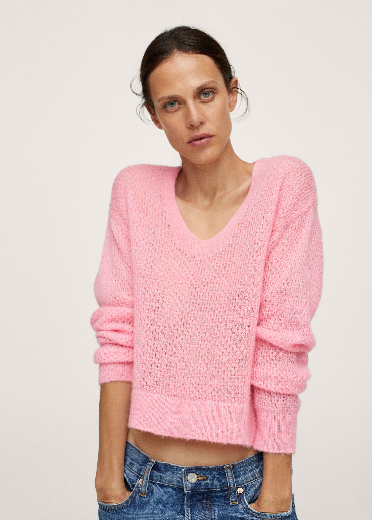 Jersey punto cuello pico - Plano medio