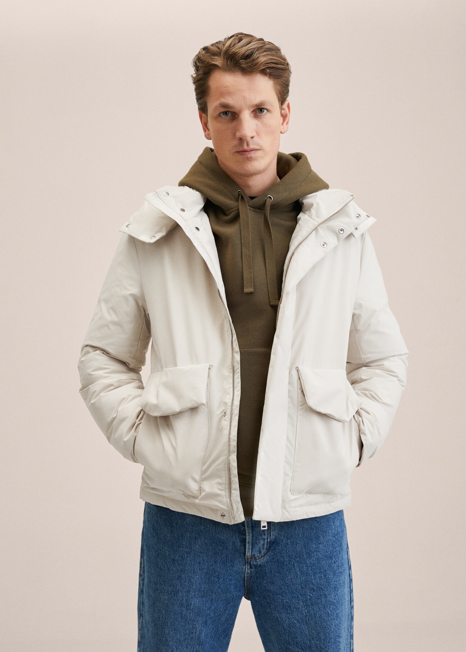 Detachable hood quilted coat - Medium plane