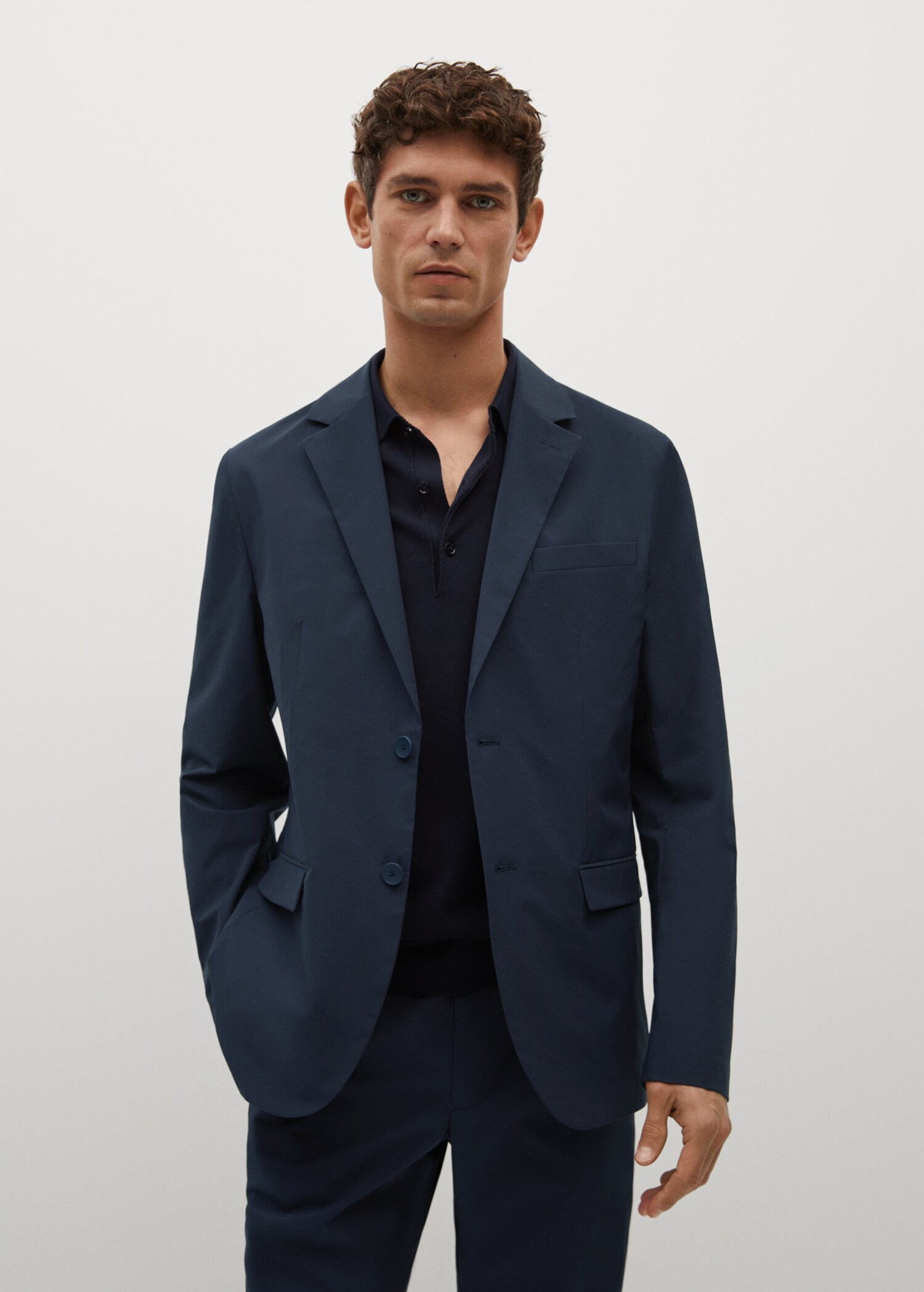 Slim-fit seersucker stretch suit jacket - Medium plane