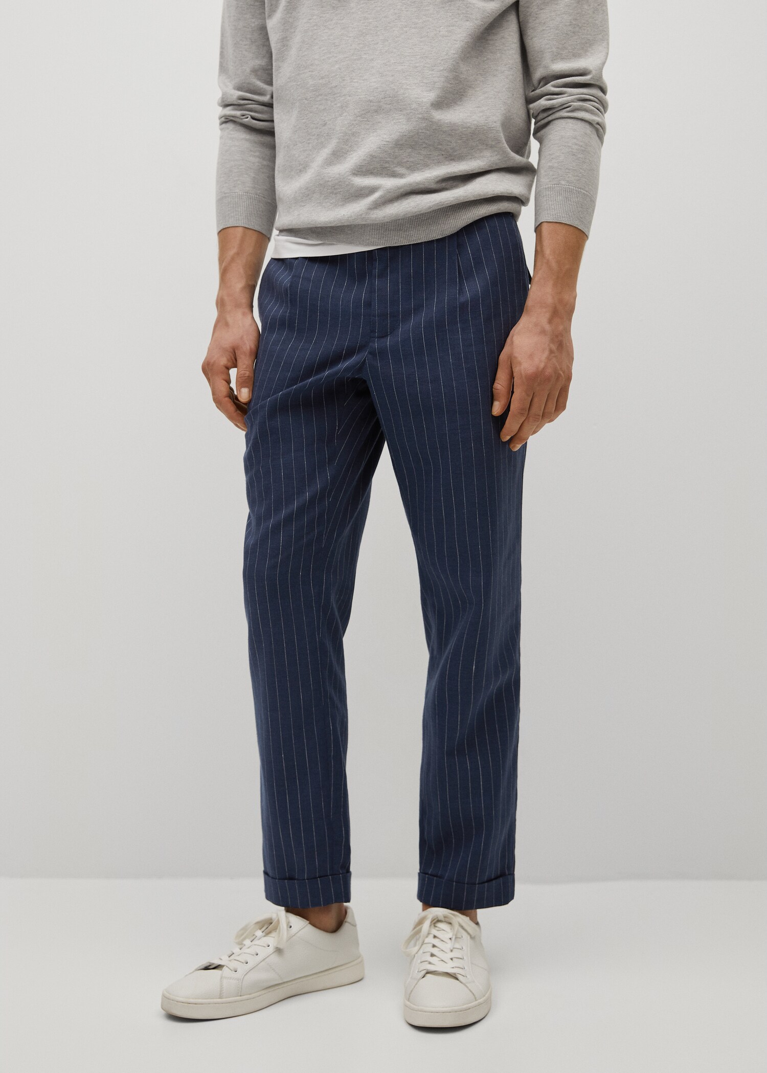 Pantalón lino slim fit rayas - Plano medio