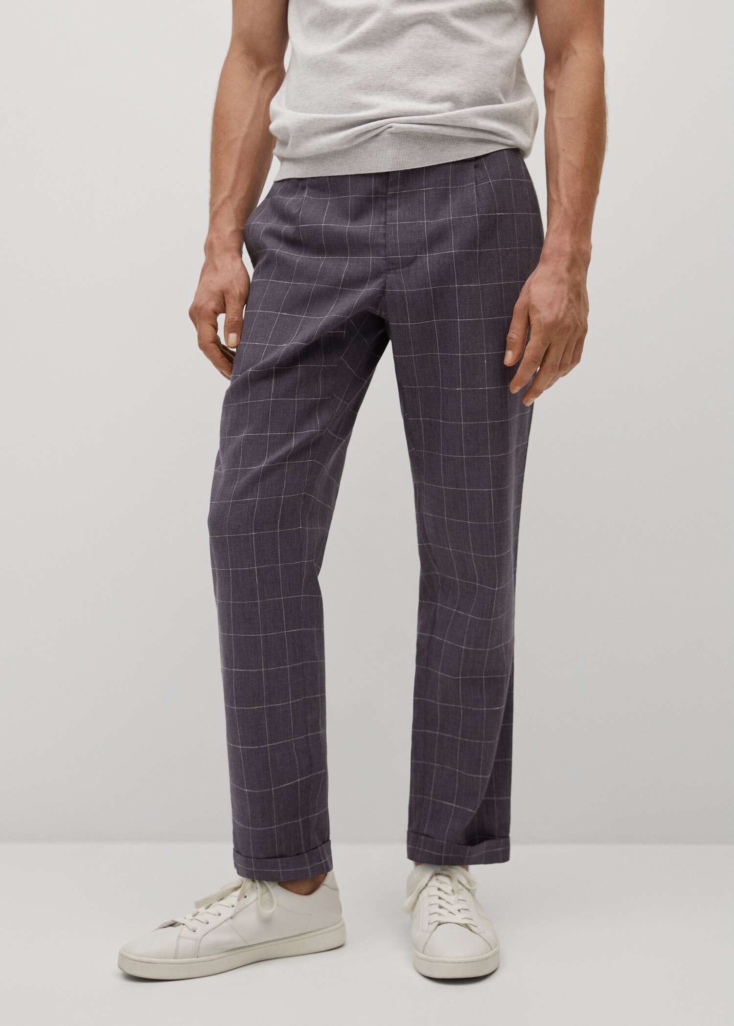Lněné kalhoty slim fit s kostkou - Náhled ve středové rovině