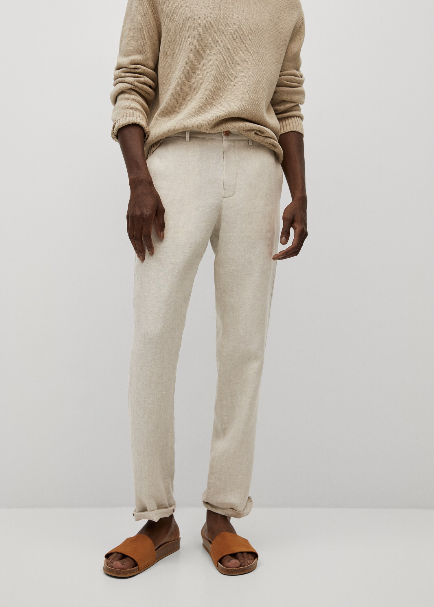 Lněné kalhoty slim fit - Náhled ve středové rovině