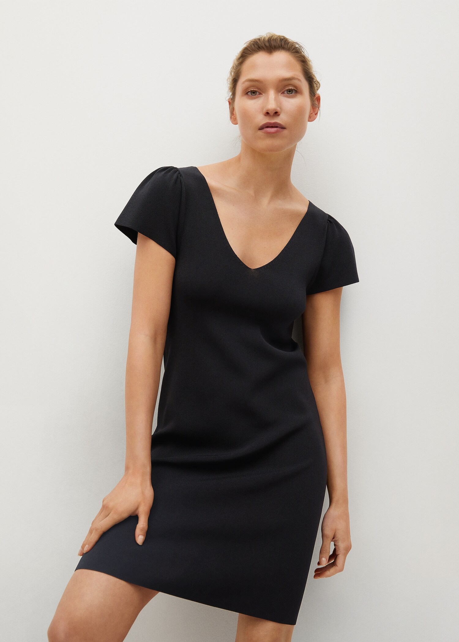 Vestido punto manga fruncida - Plano medio