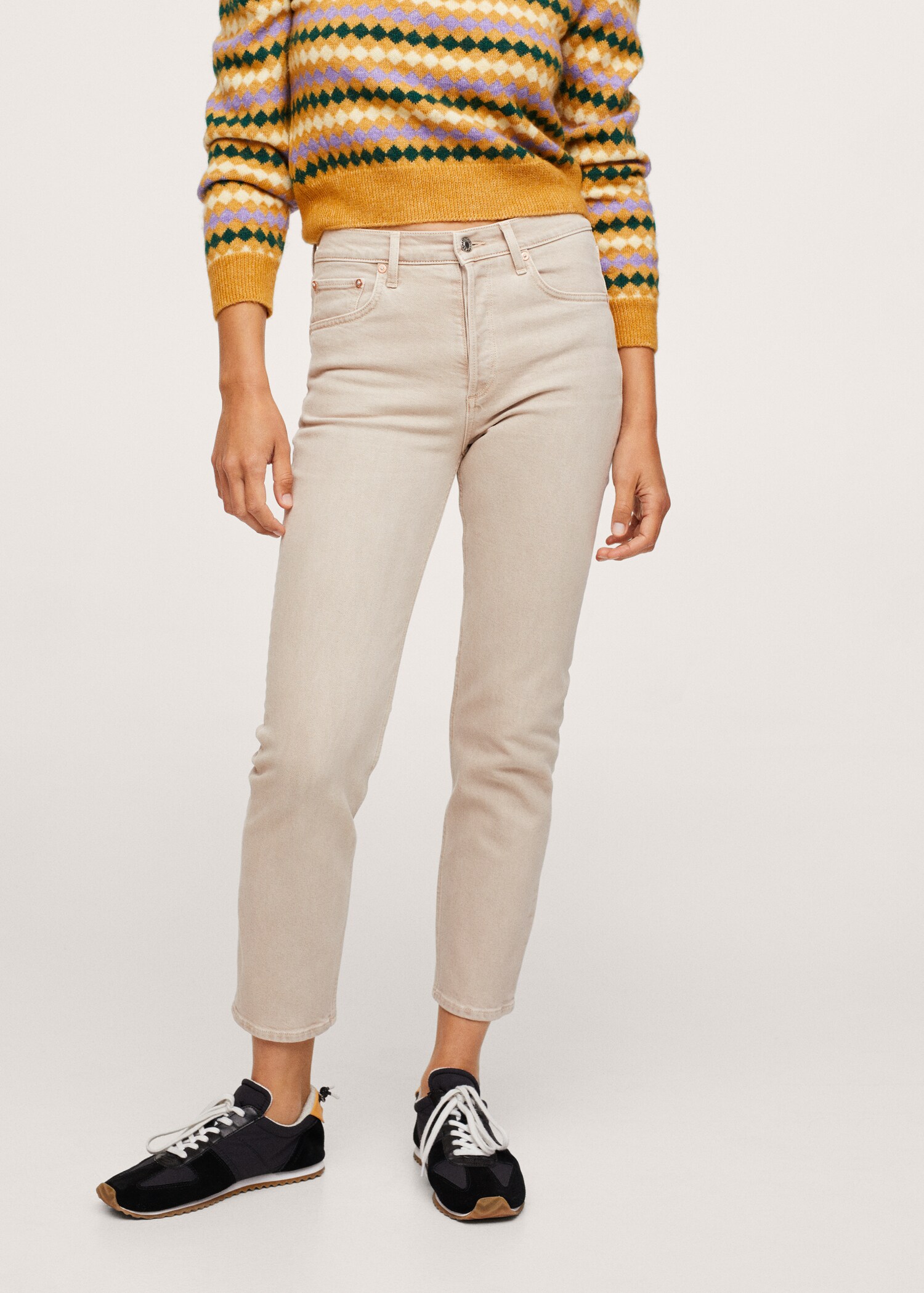 Medium-waist cropped slim-fit jeans - Medium plane
