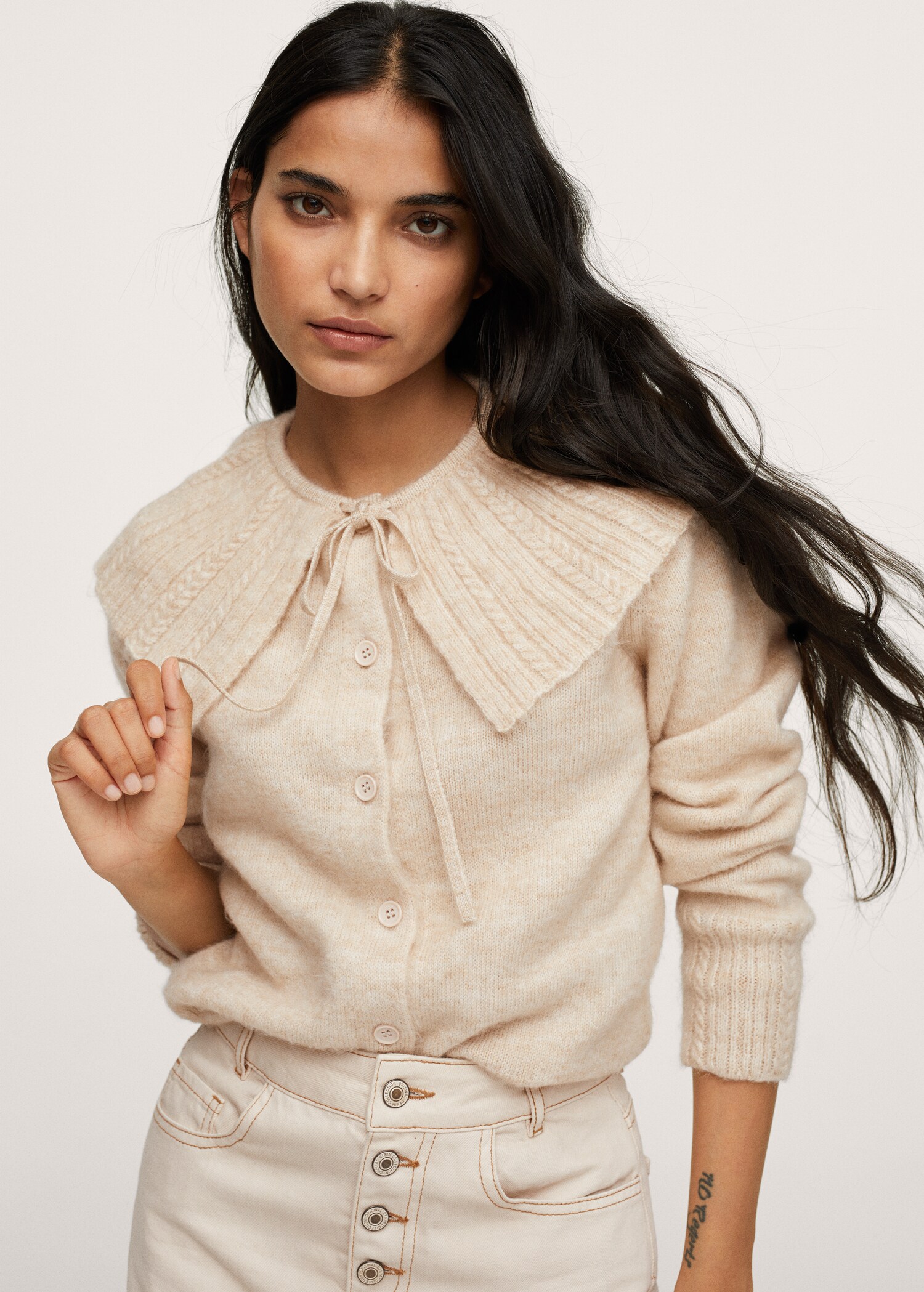 Baby doll-neck cardigan - Medium plane