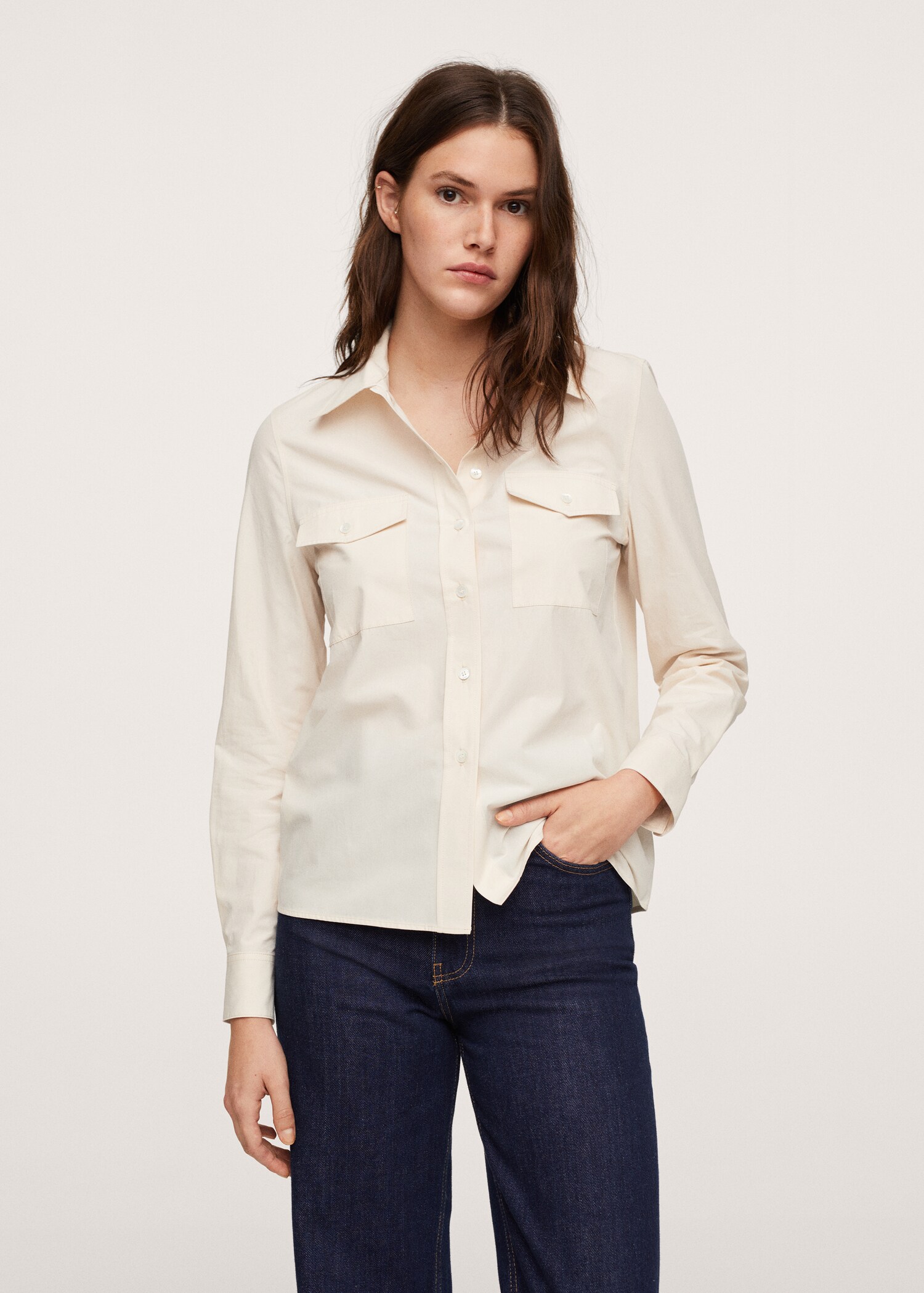 Camisa algodão bolsos - Plano médio