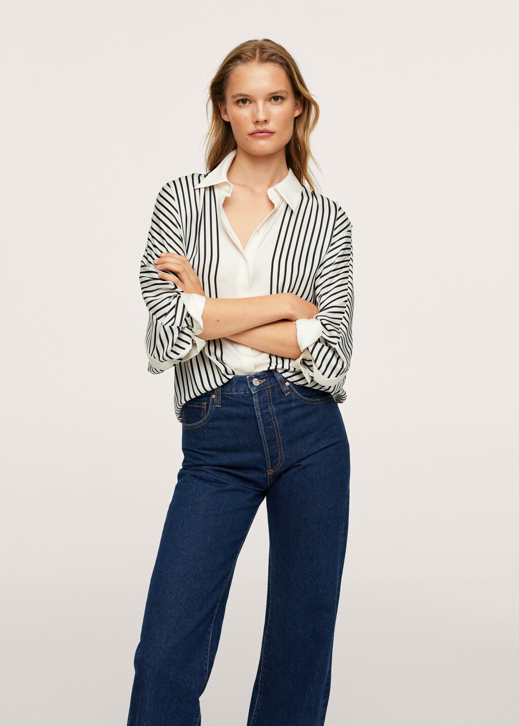 Satin striped shirt - Woman | MANGO OUTLET USA