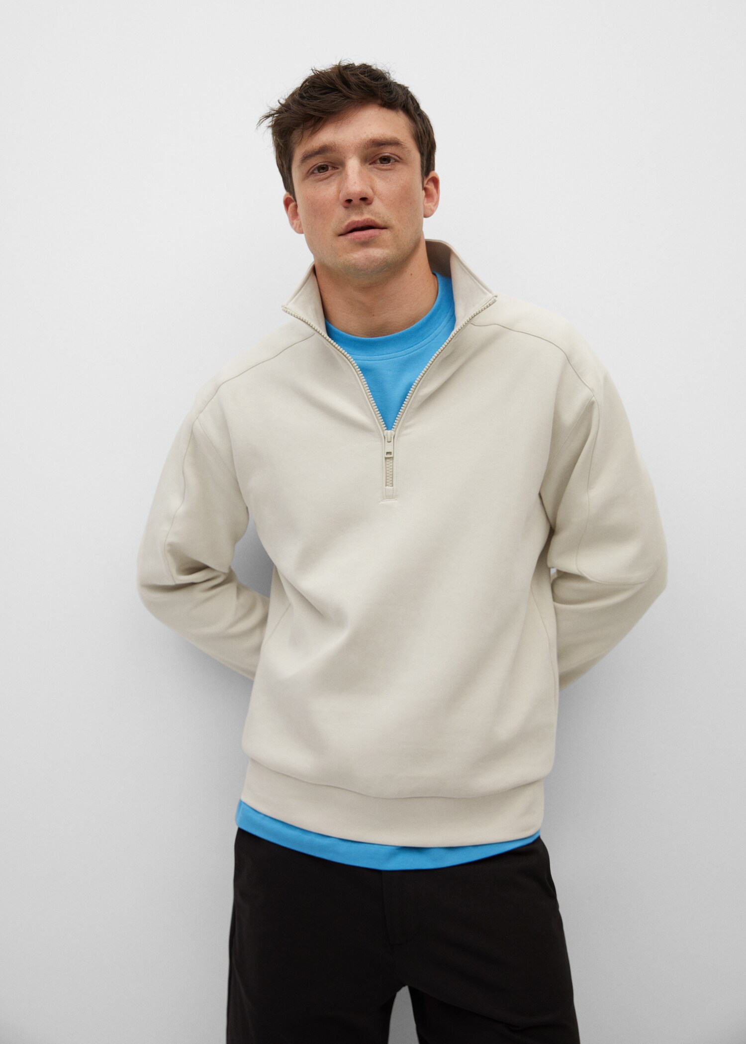 Sudadera algodón cuello cremallera - Plano medio