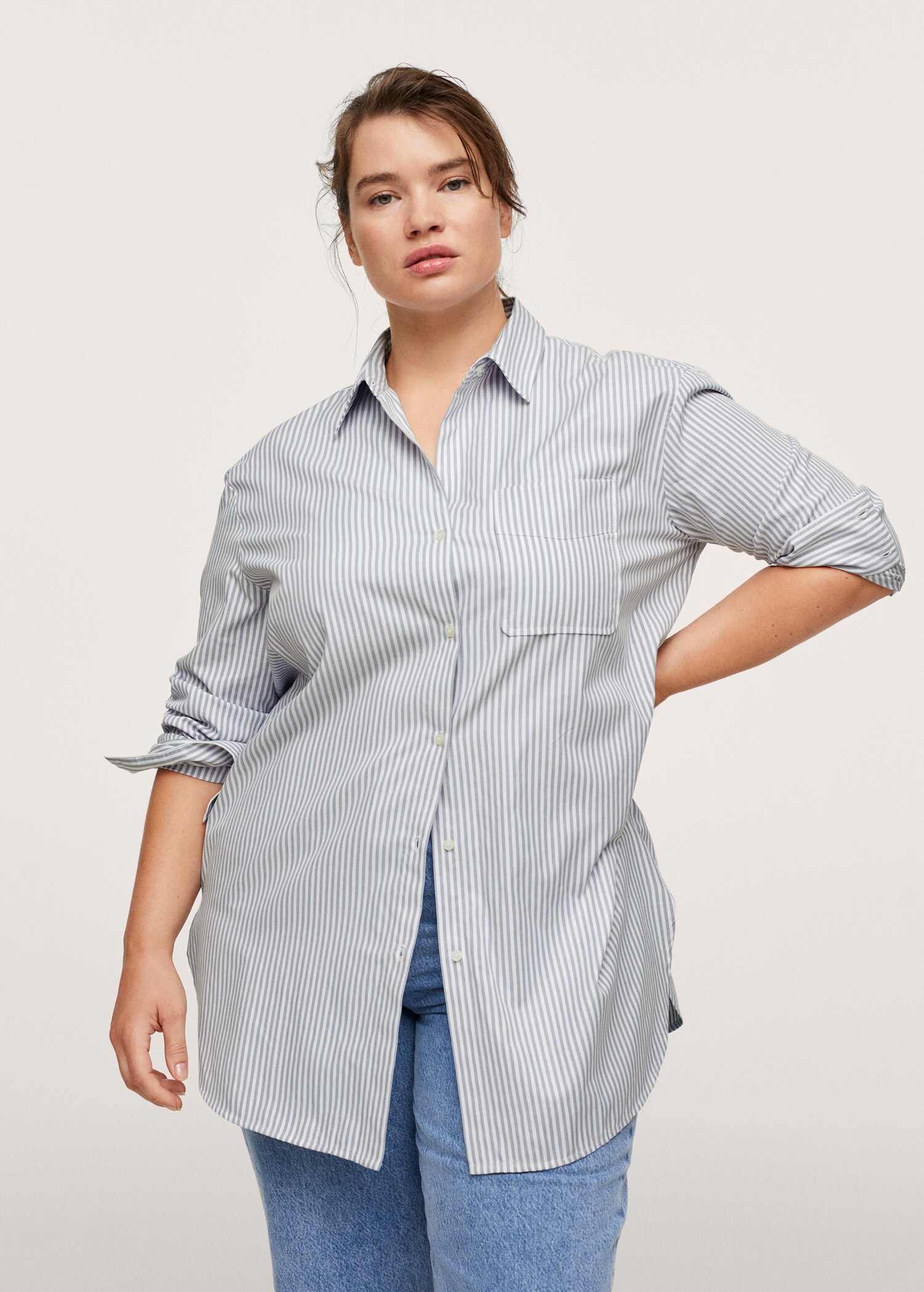 Camisa vestir algodón rayas - Plano medio