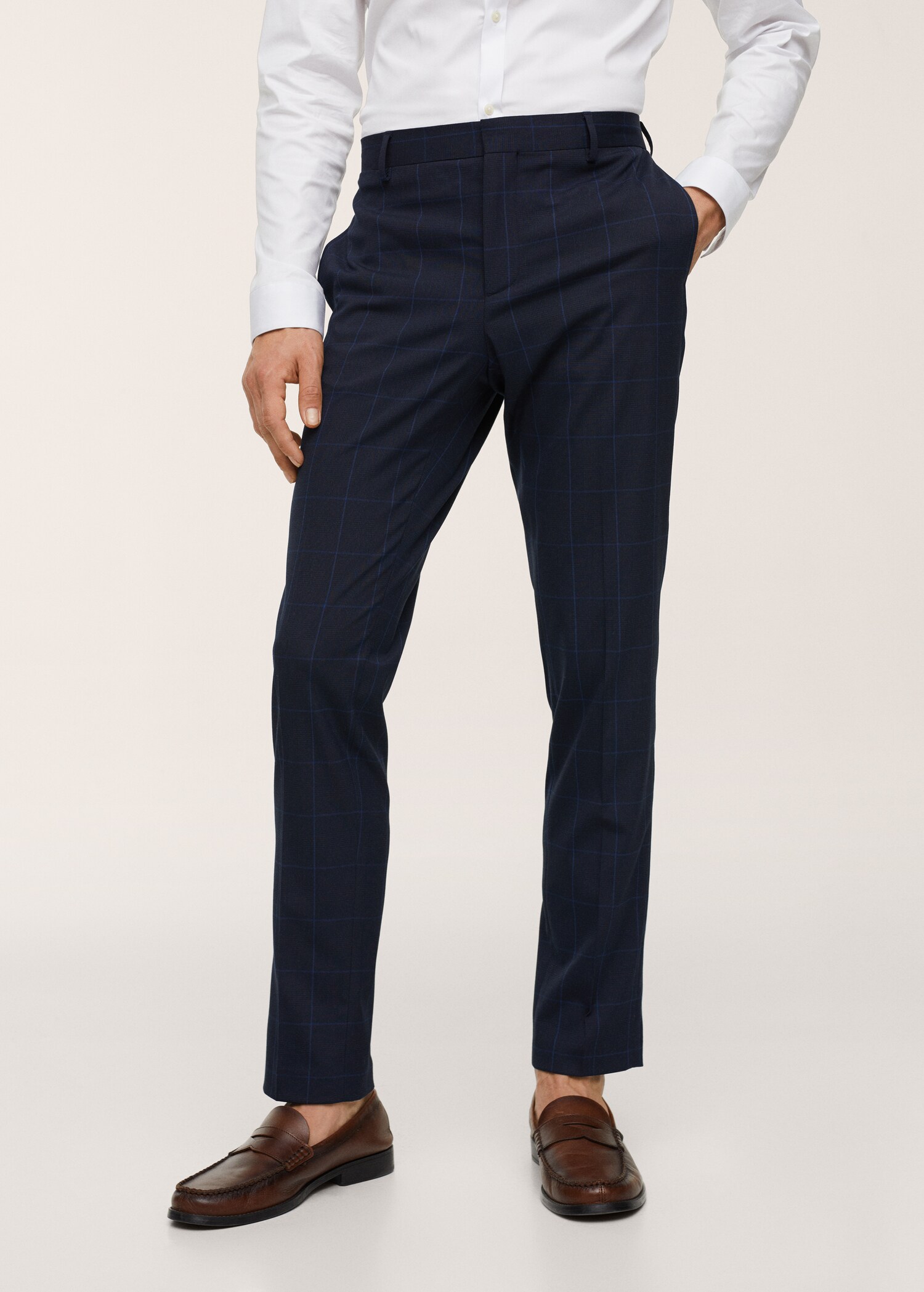 Oblekové kalhoty super slim fit s kostkou - Náhled ve středové rovině