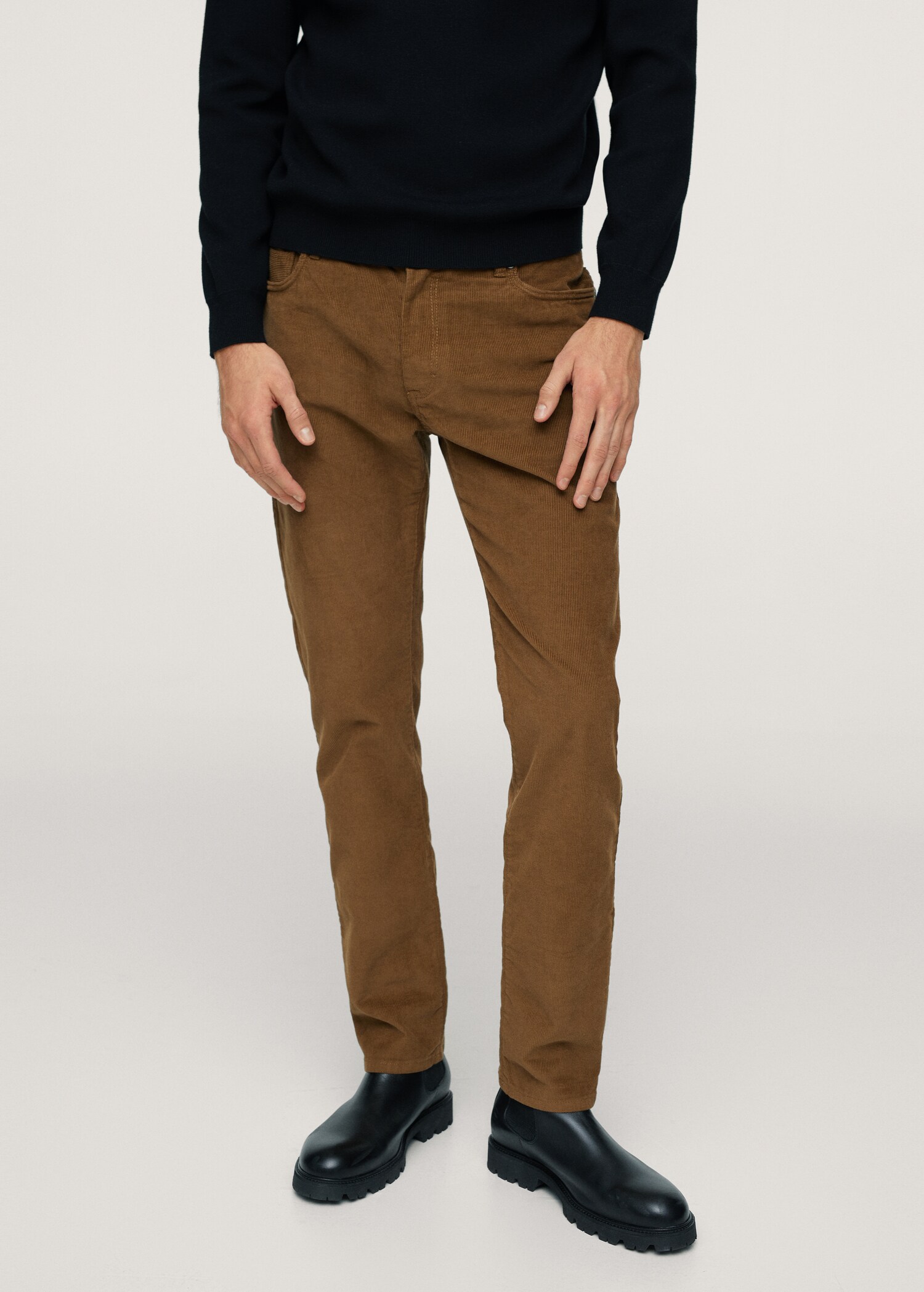 Manšestrové kalhoty slim fit - Náhled ve středové rovině