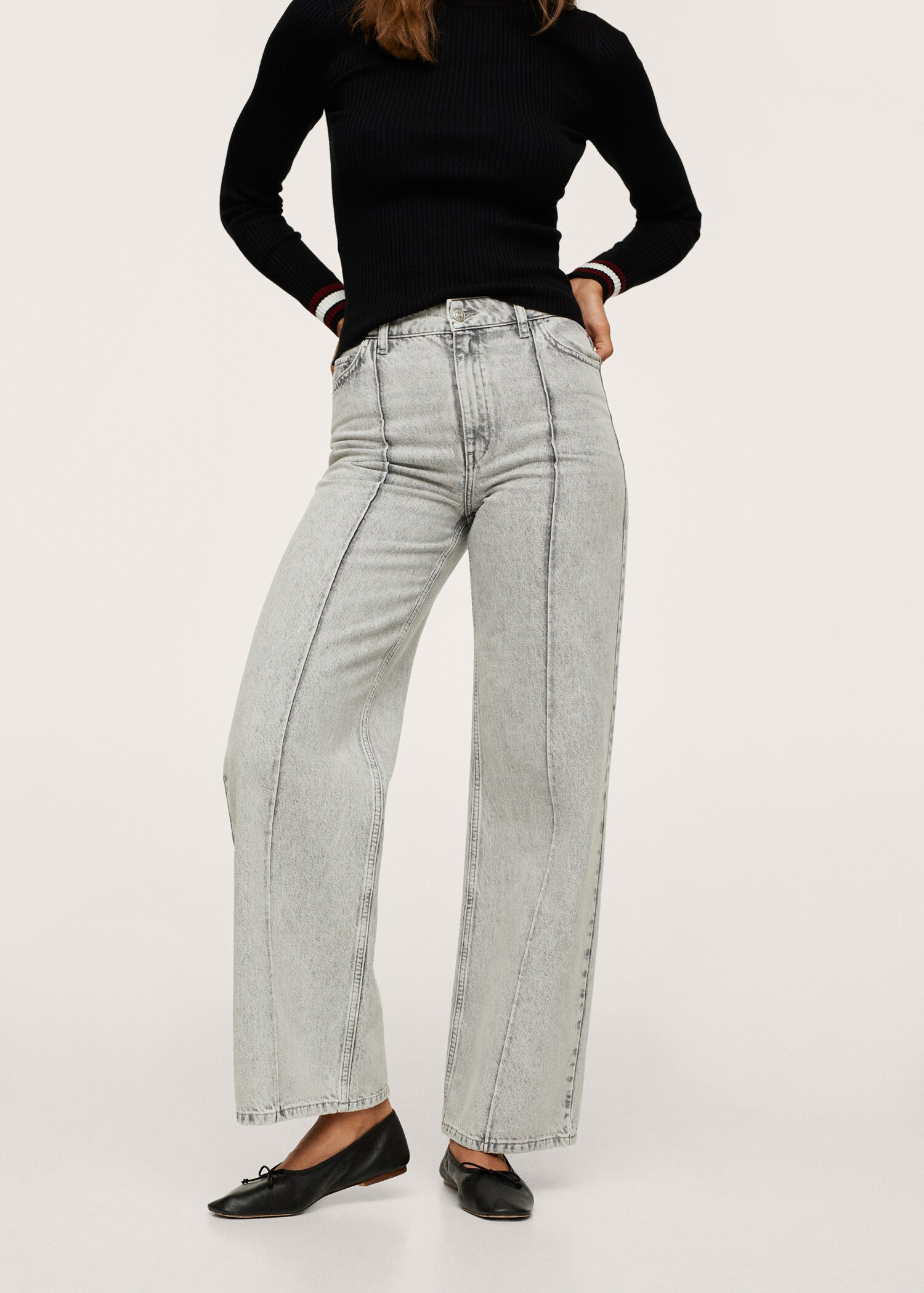 Jeans Wideleg tiro alto costuras - Plano medio