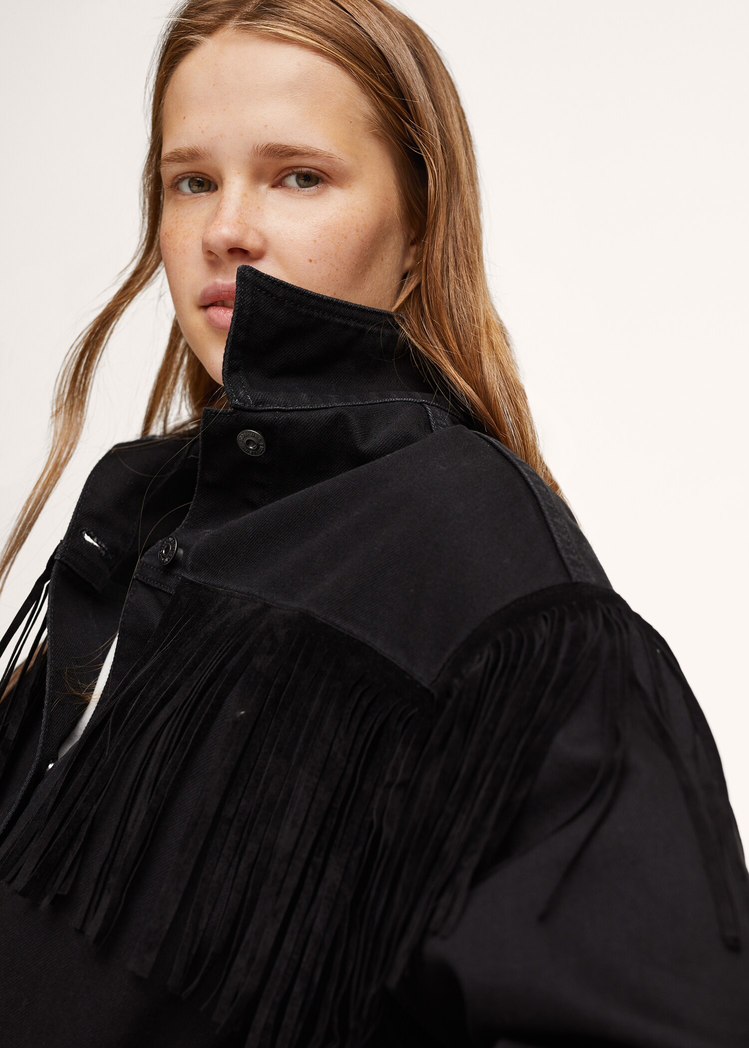 Chaqueta denim oversize flecos  - Detalle del artículo 1