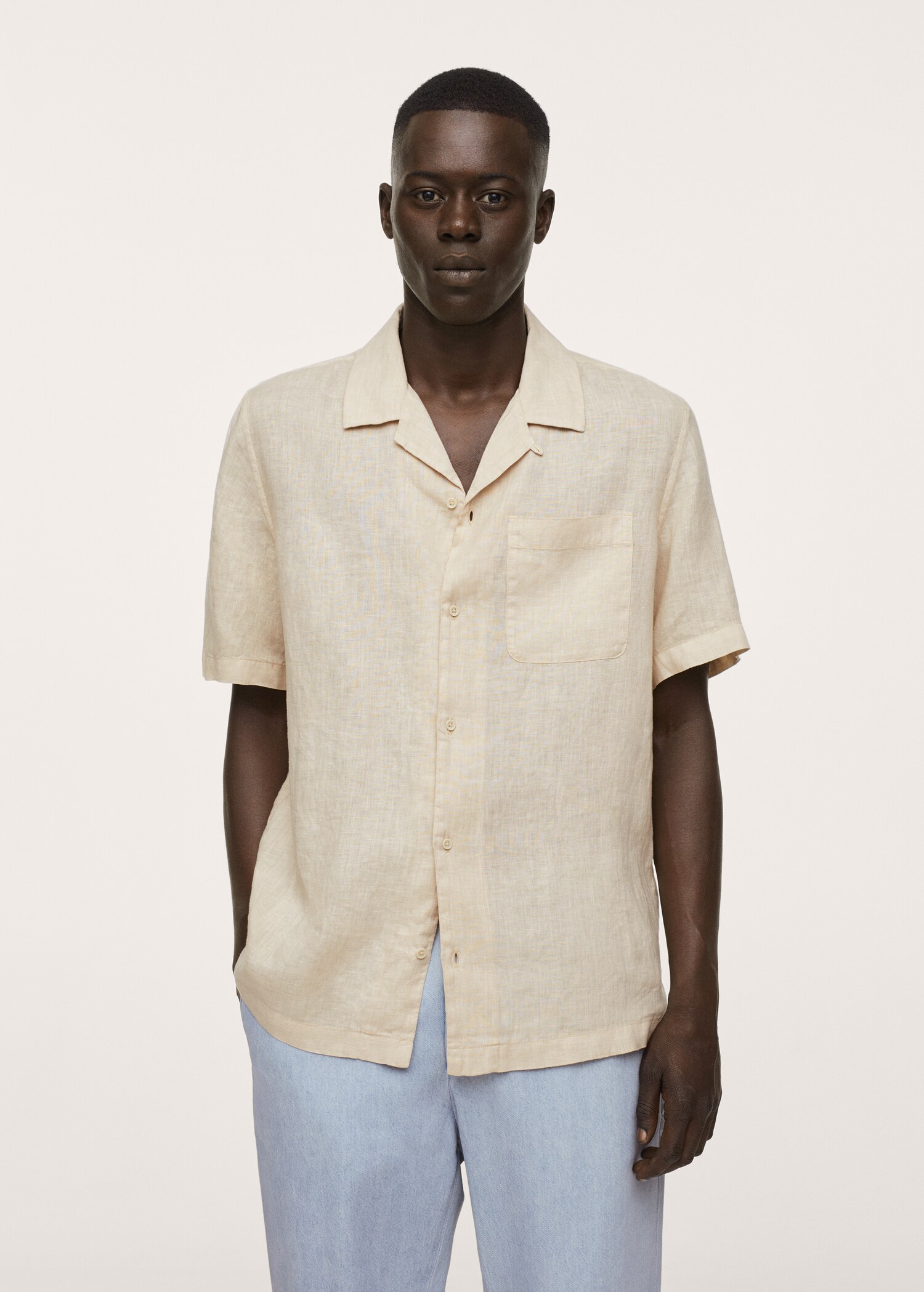 Regular-fit linen bowling shirt - Medium plane