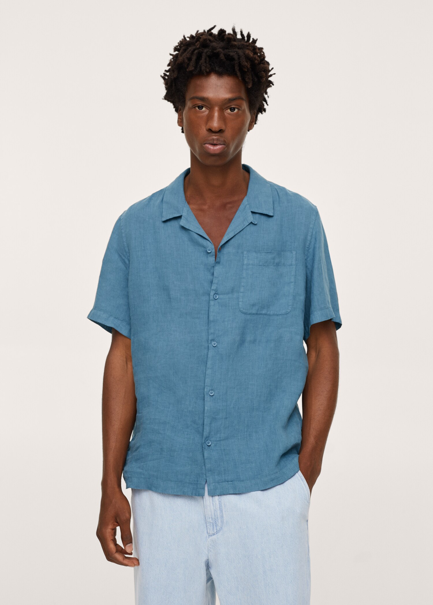 Regular-fit linen bowling shirt - Medium plane