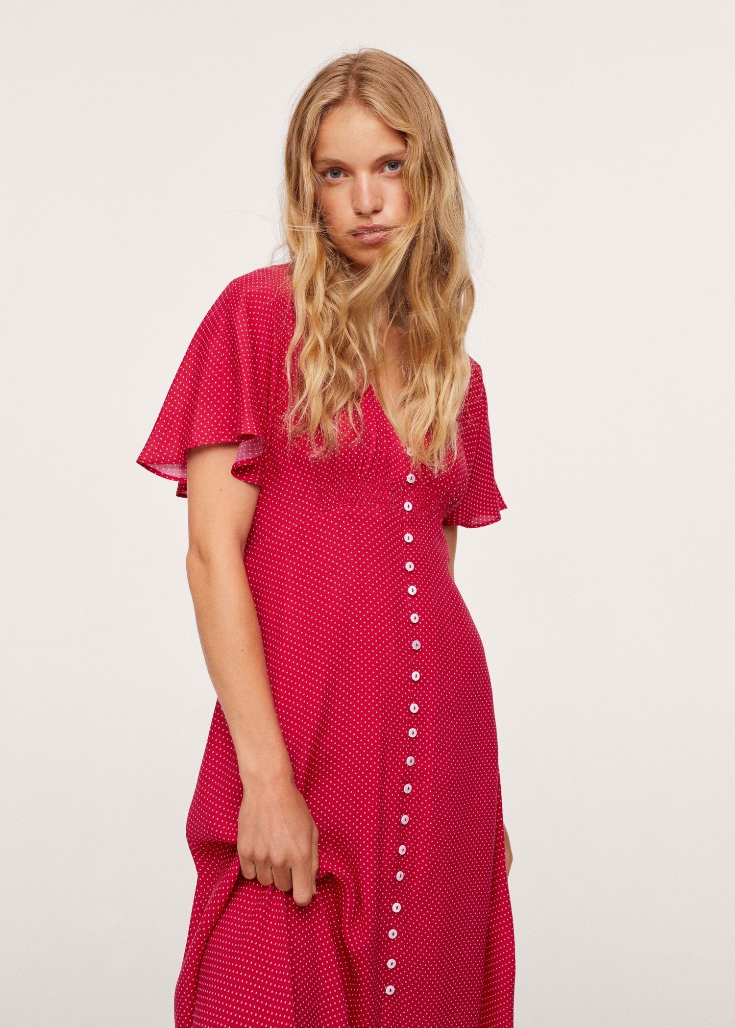 Vestido midi topos - Plano medio