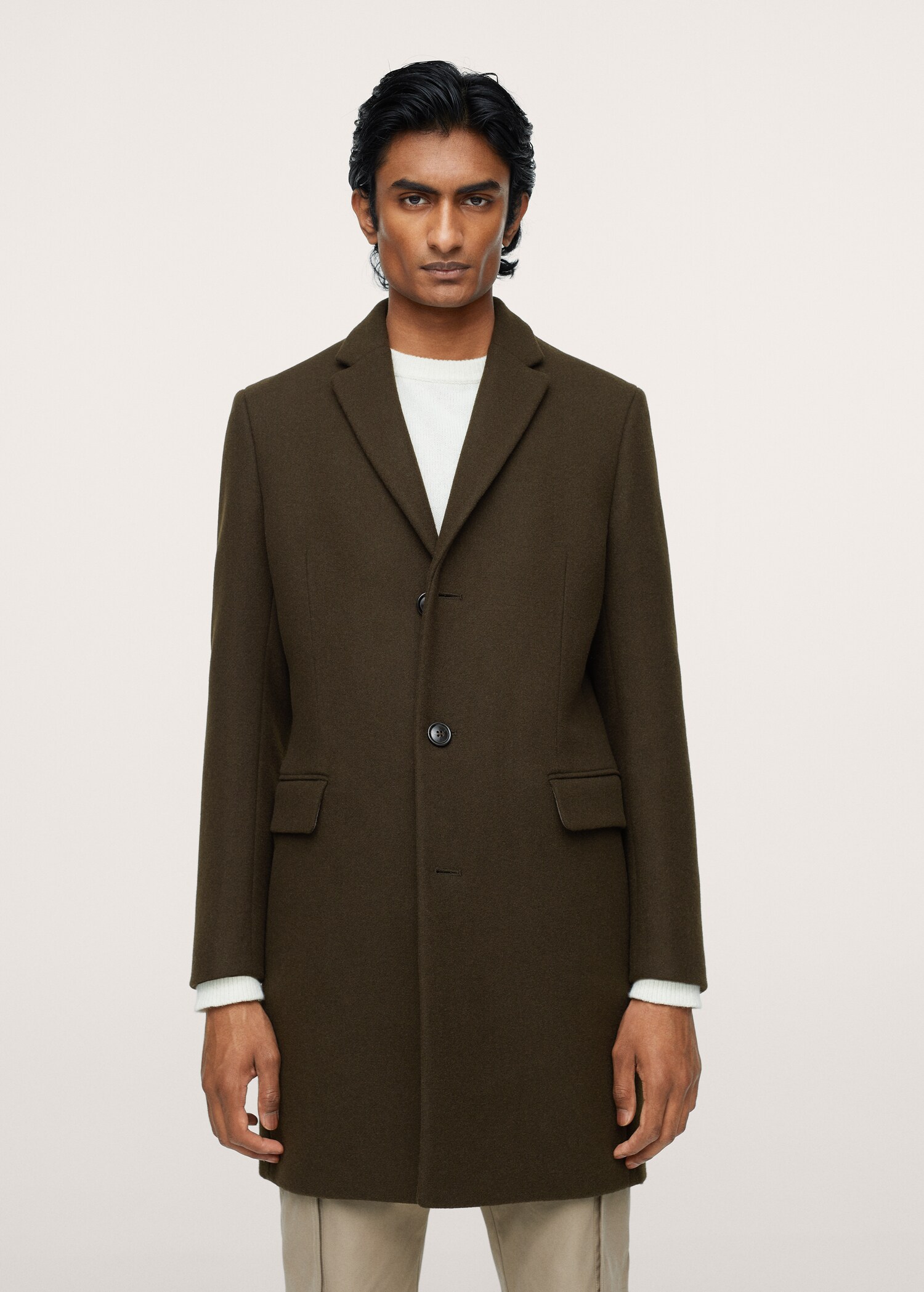 Long recycled wool coat - Medium plane