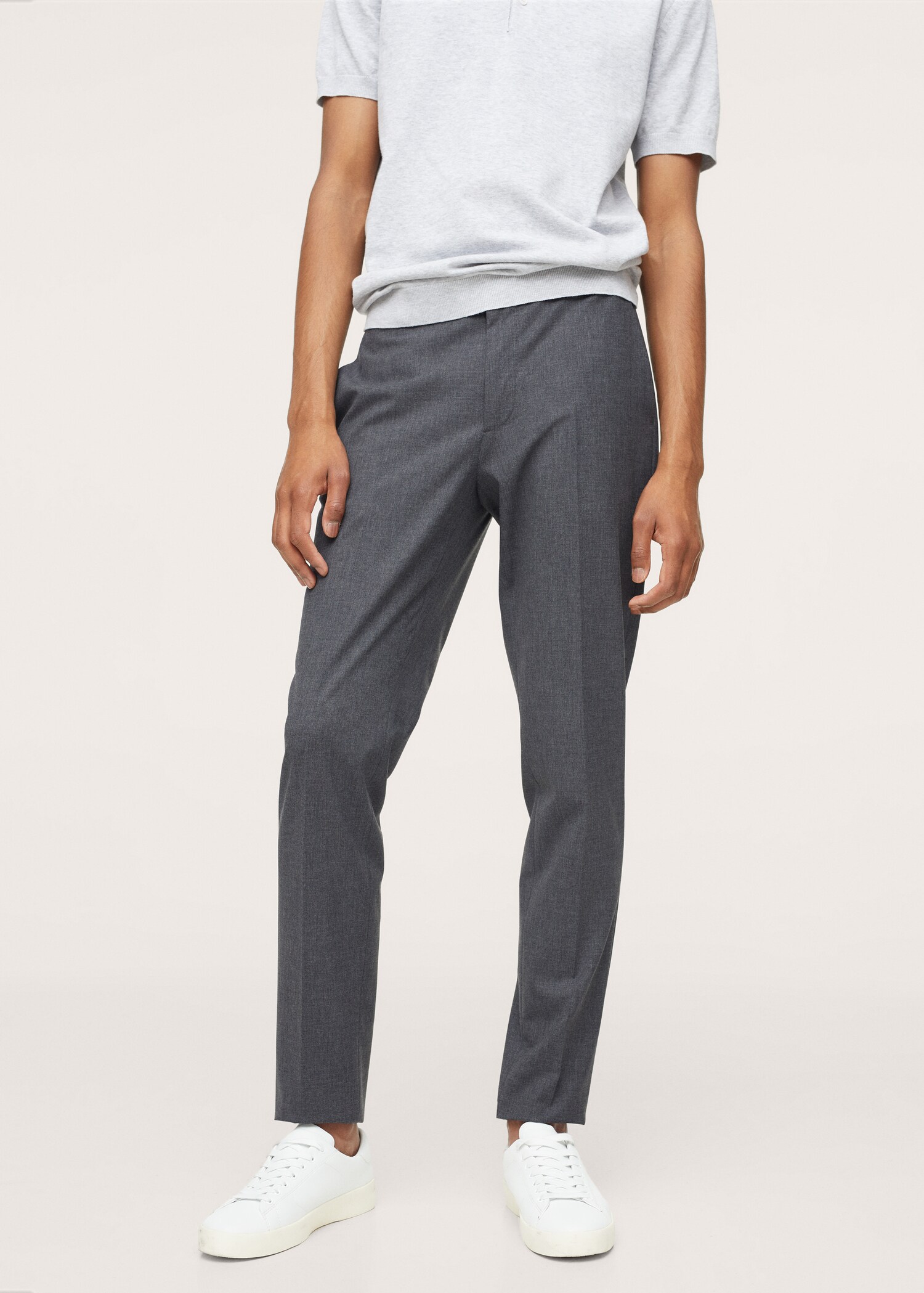 Lněné oblekové kalhoty slim fit - Náhled ve středové rovině