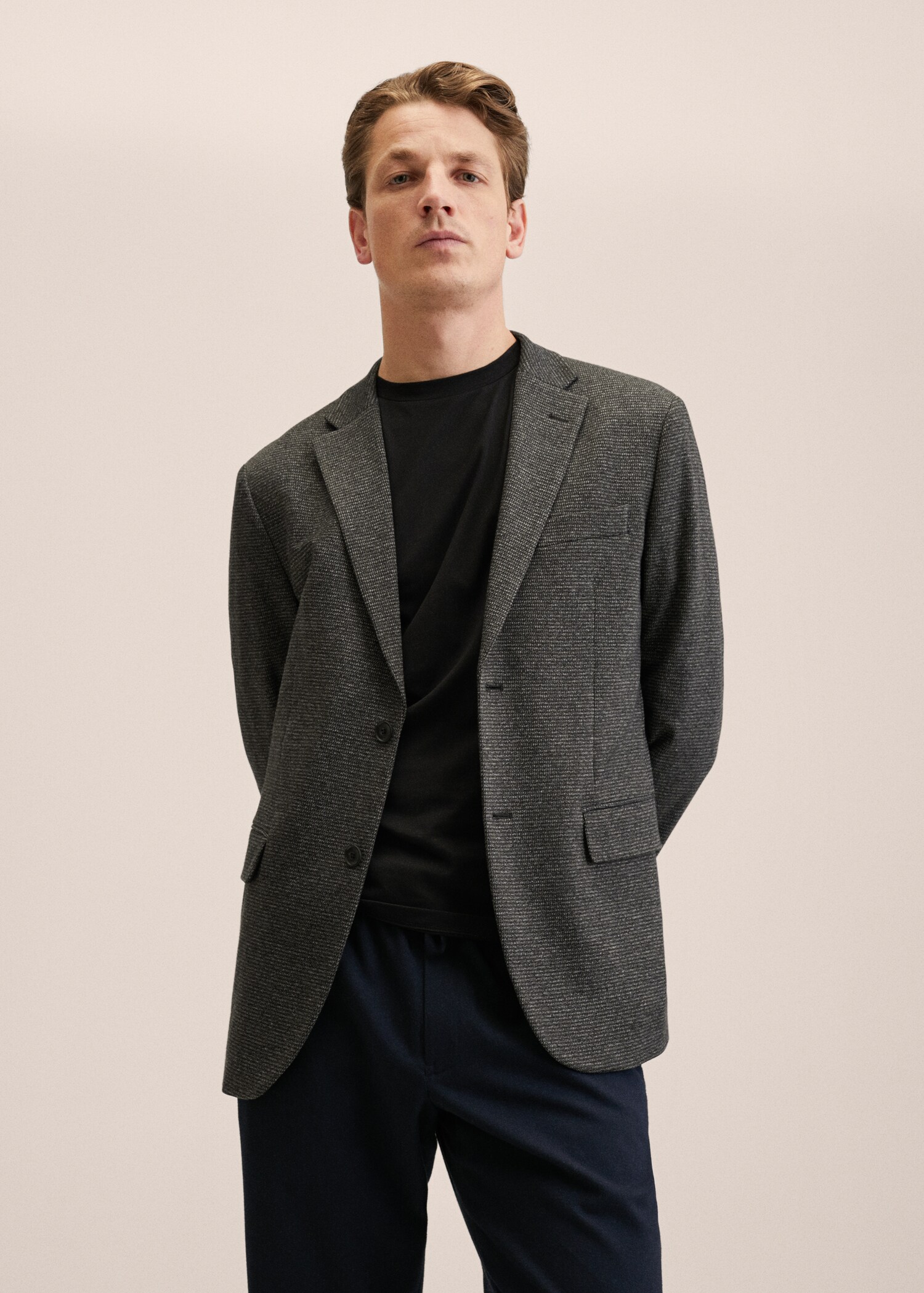 Žíhané sako slim fit - Náhled ve středové rovině