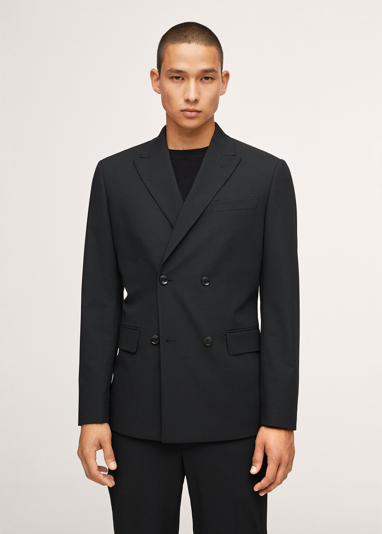 Oblekové sako slim fit s překříženým zapínáním - Náhled ve středové rovině