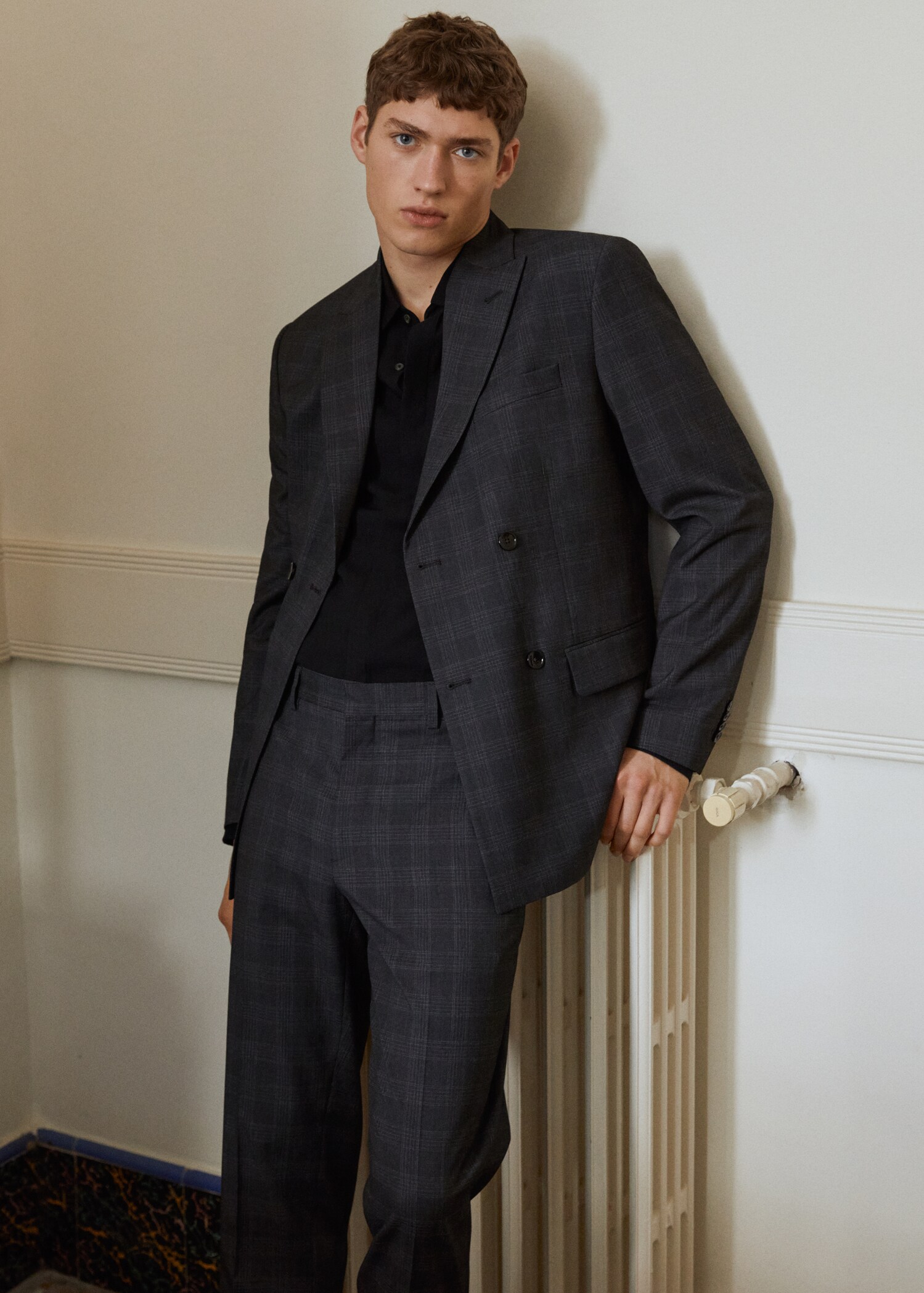 Oblekové sako slim fit s překřížením a kostkou - Detail zboží 6