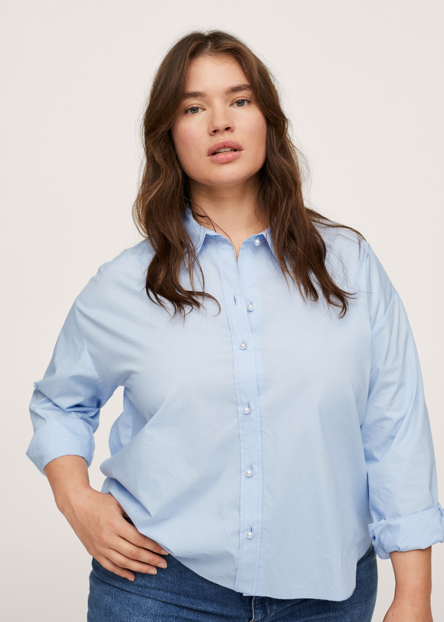 Camisa algodón perlas - Plano medio