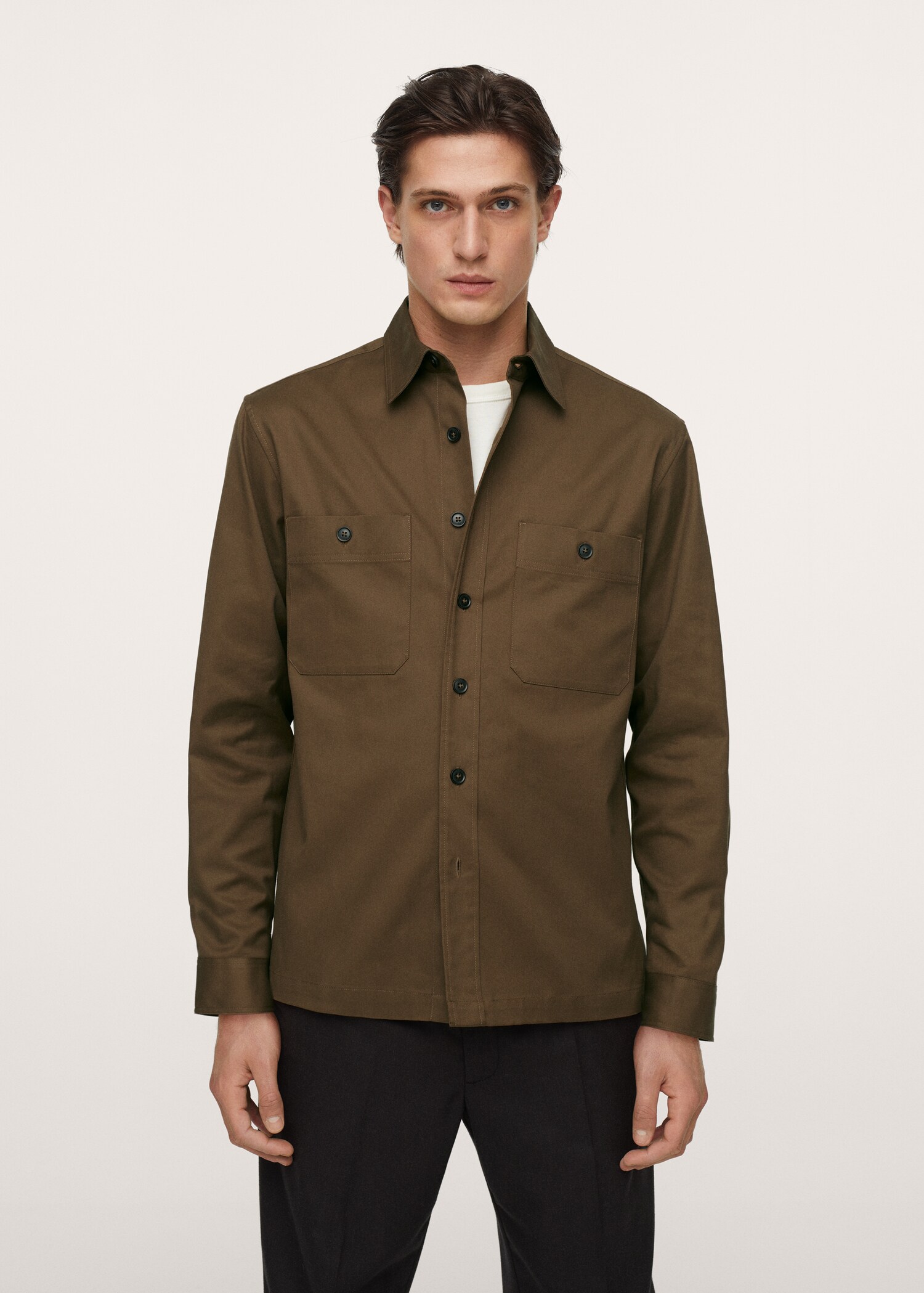 Chest-pocket cotton overshirt - Medium plane