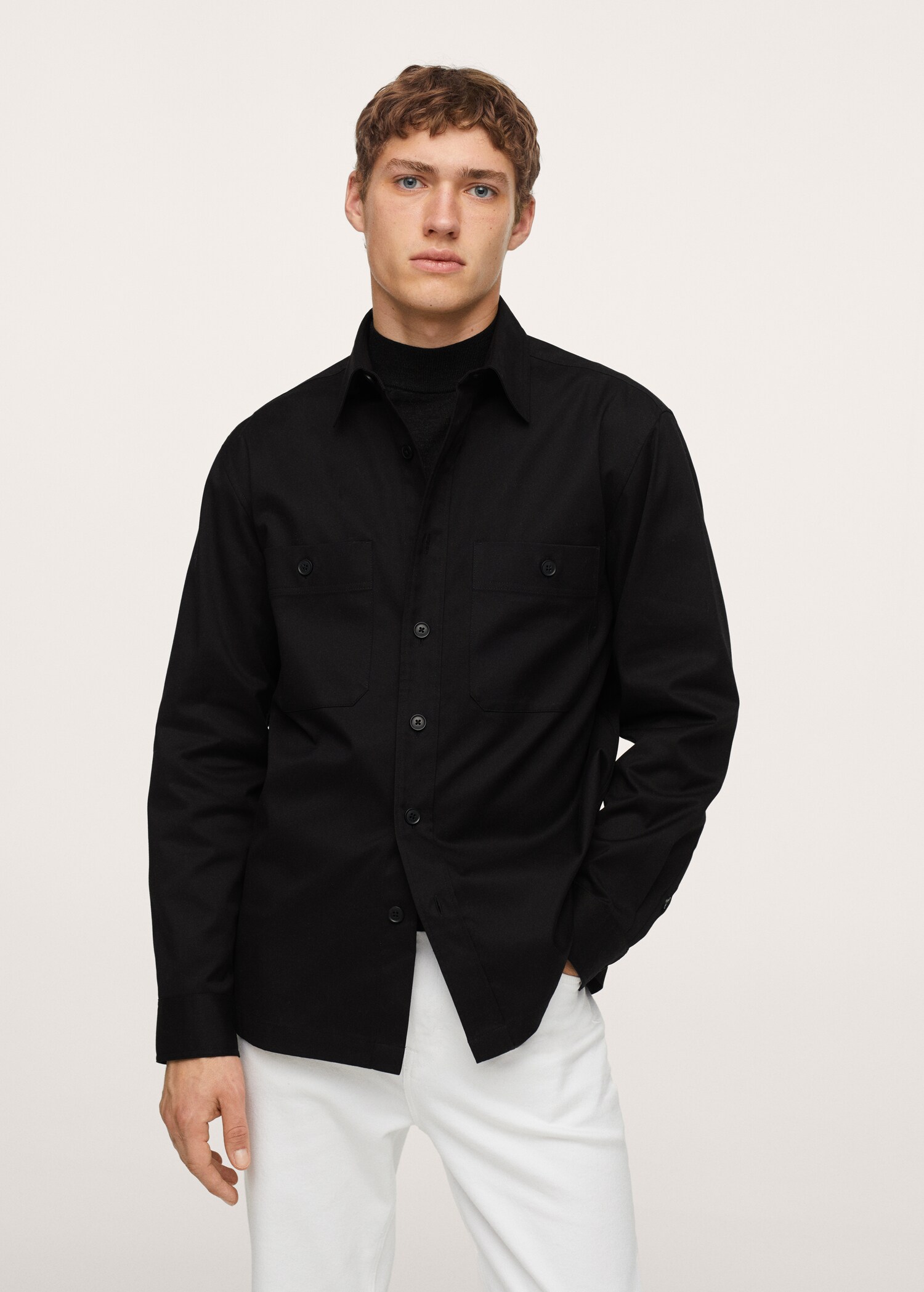 Chest-pocket cotton overshirt - Medium plane