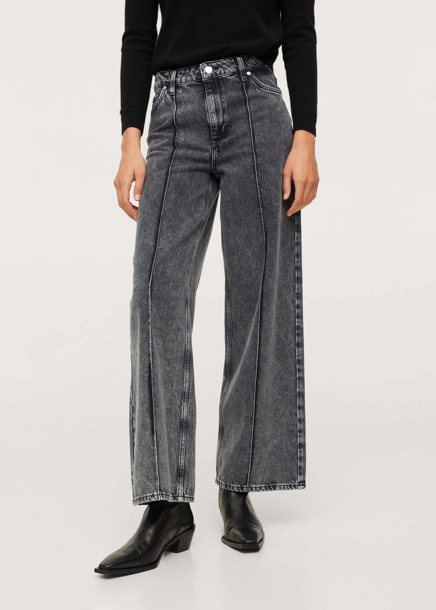 Jeans Wideleg tiro alto costuras - Plano medio