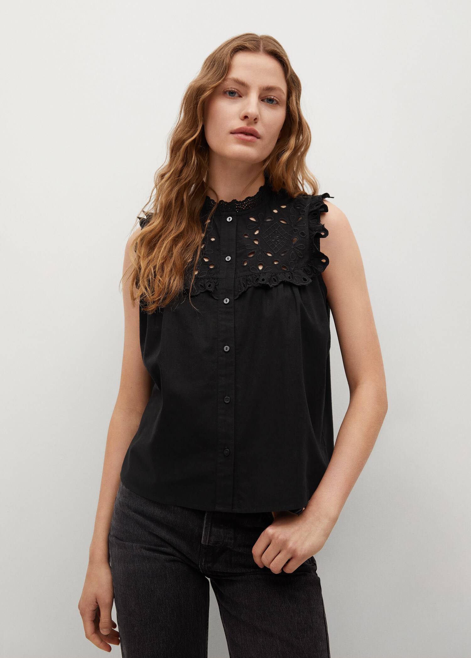 Blusa algodón bordado suizo - Plano medio