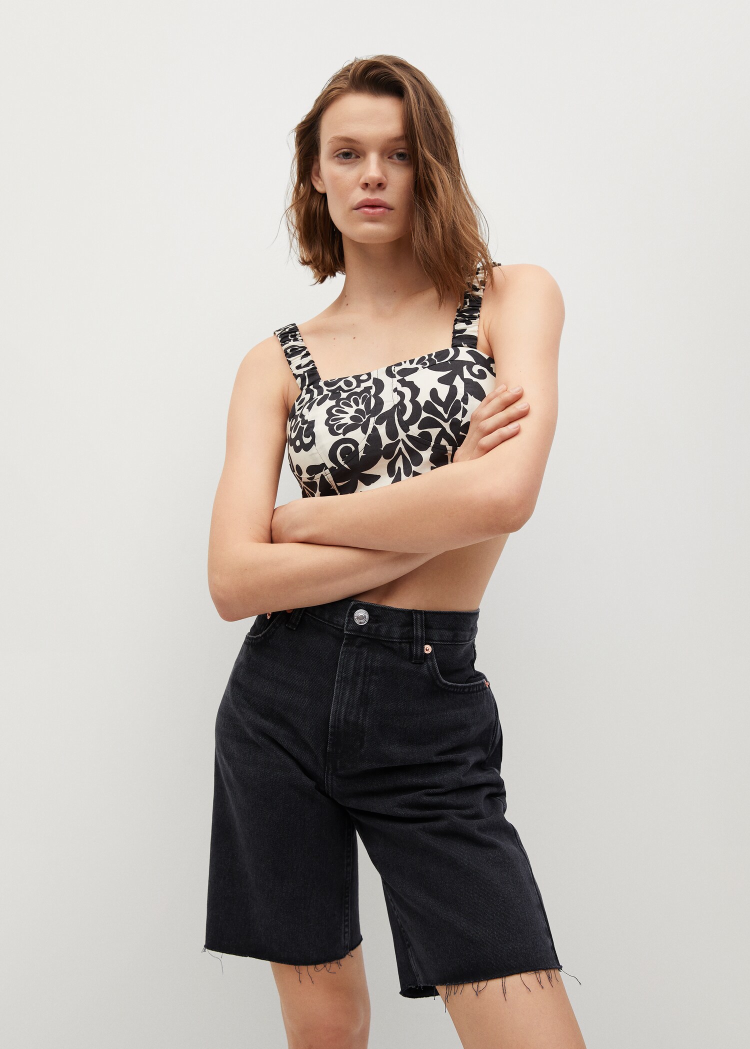 Jeans-Bermudashorts mit hohem Bund - Mittlere Ansicht