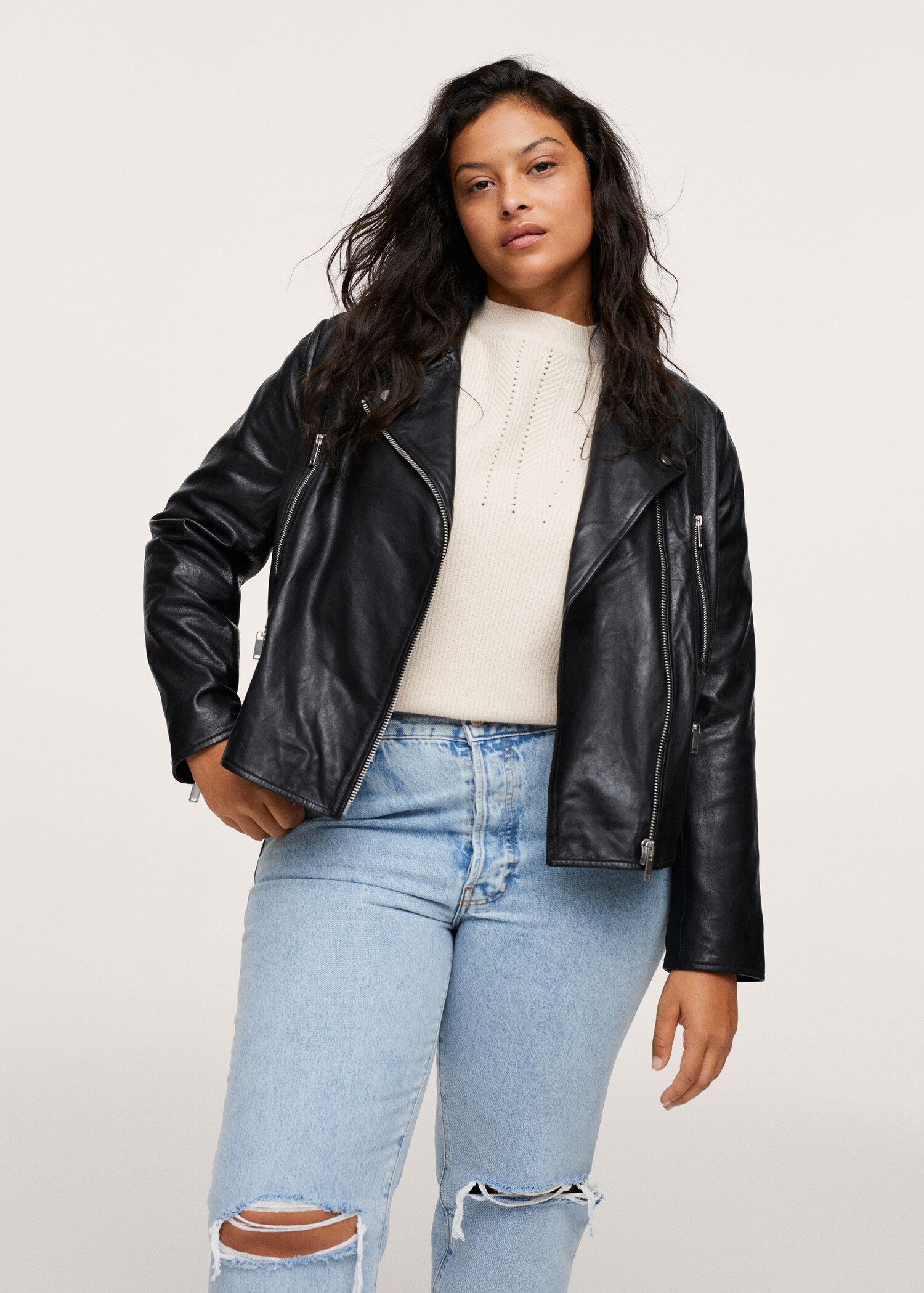 Cazadora biker piel - Plano medio