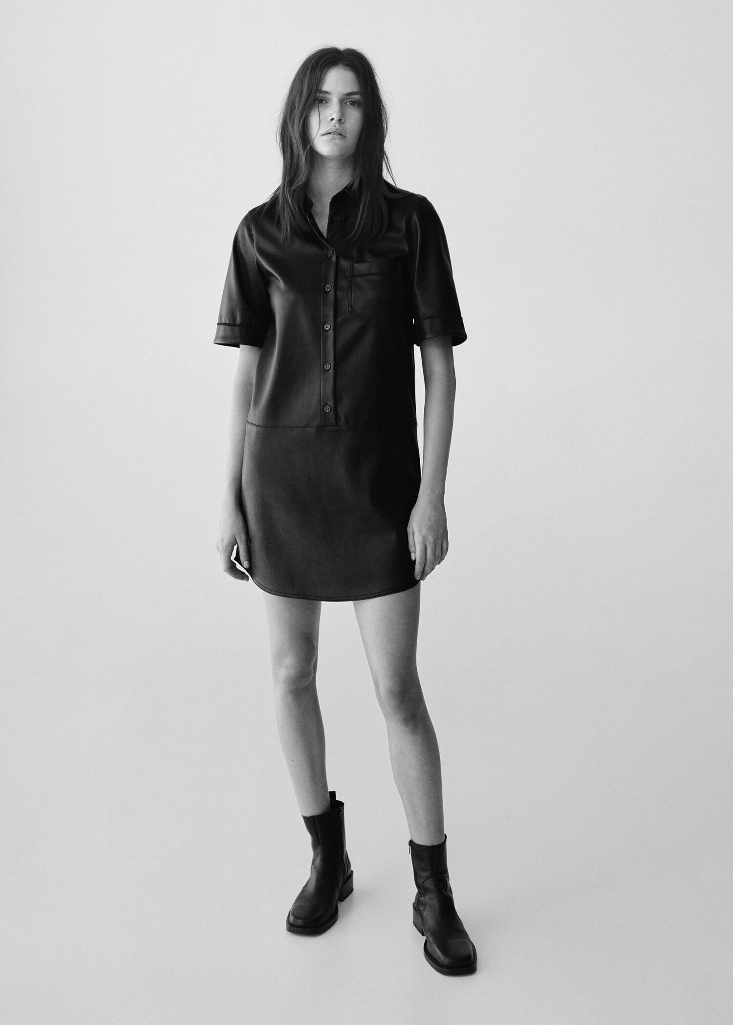 Faux-leather shirt dress - Details of the article 5