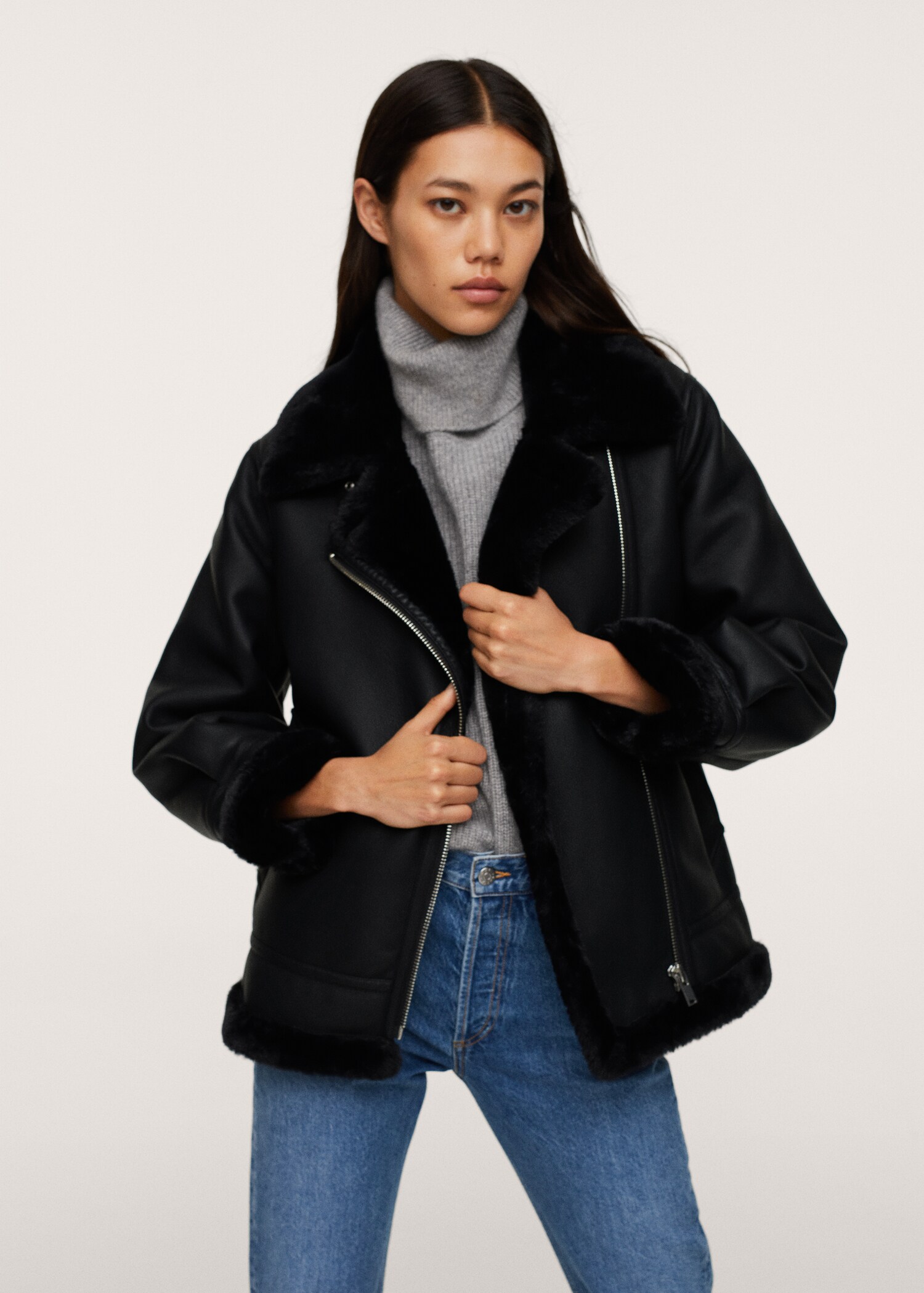 Faux-fur lining biker jacket - Medium plane