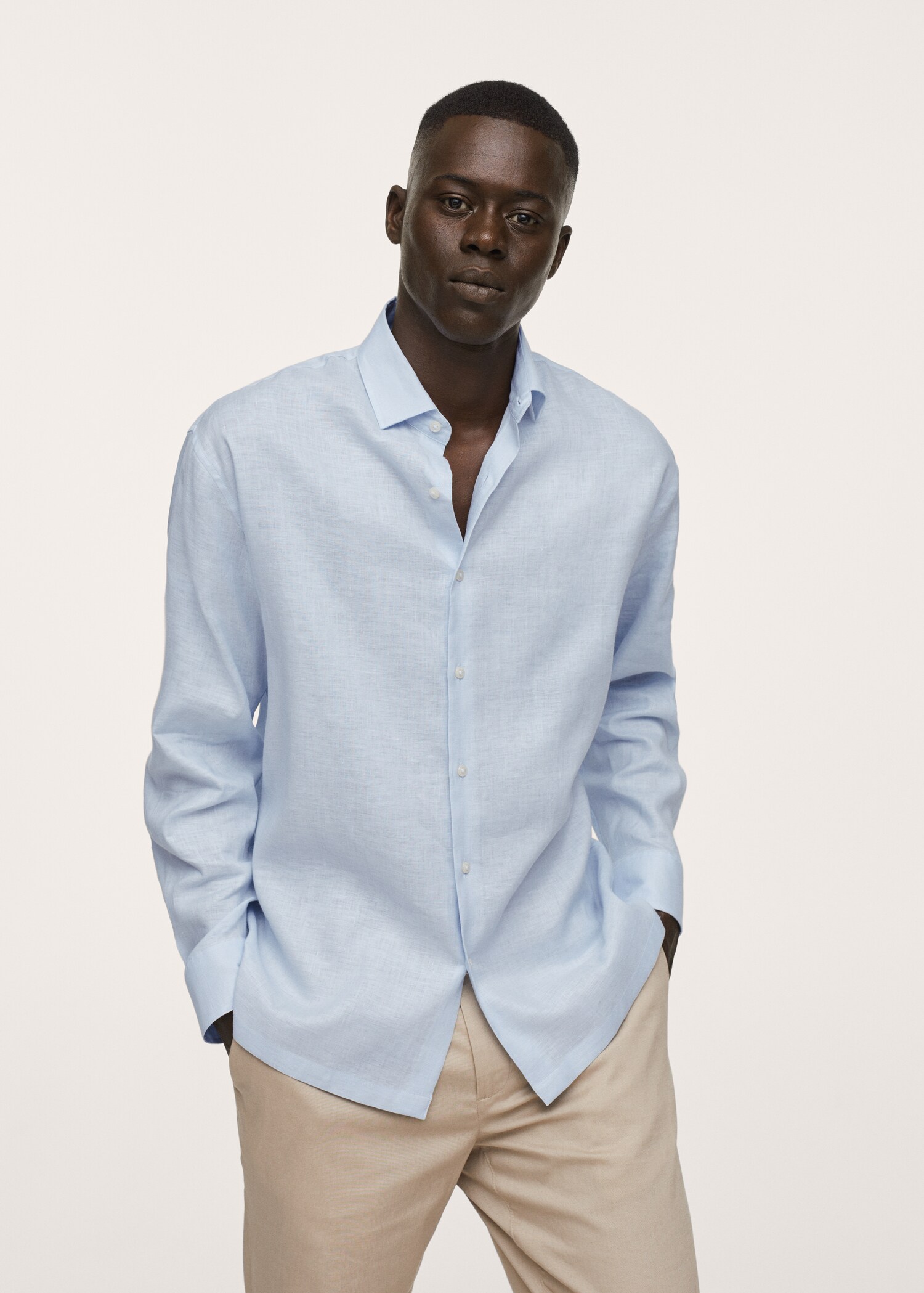 Regular-fit technical linen shirt - Medium plane
