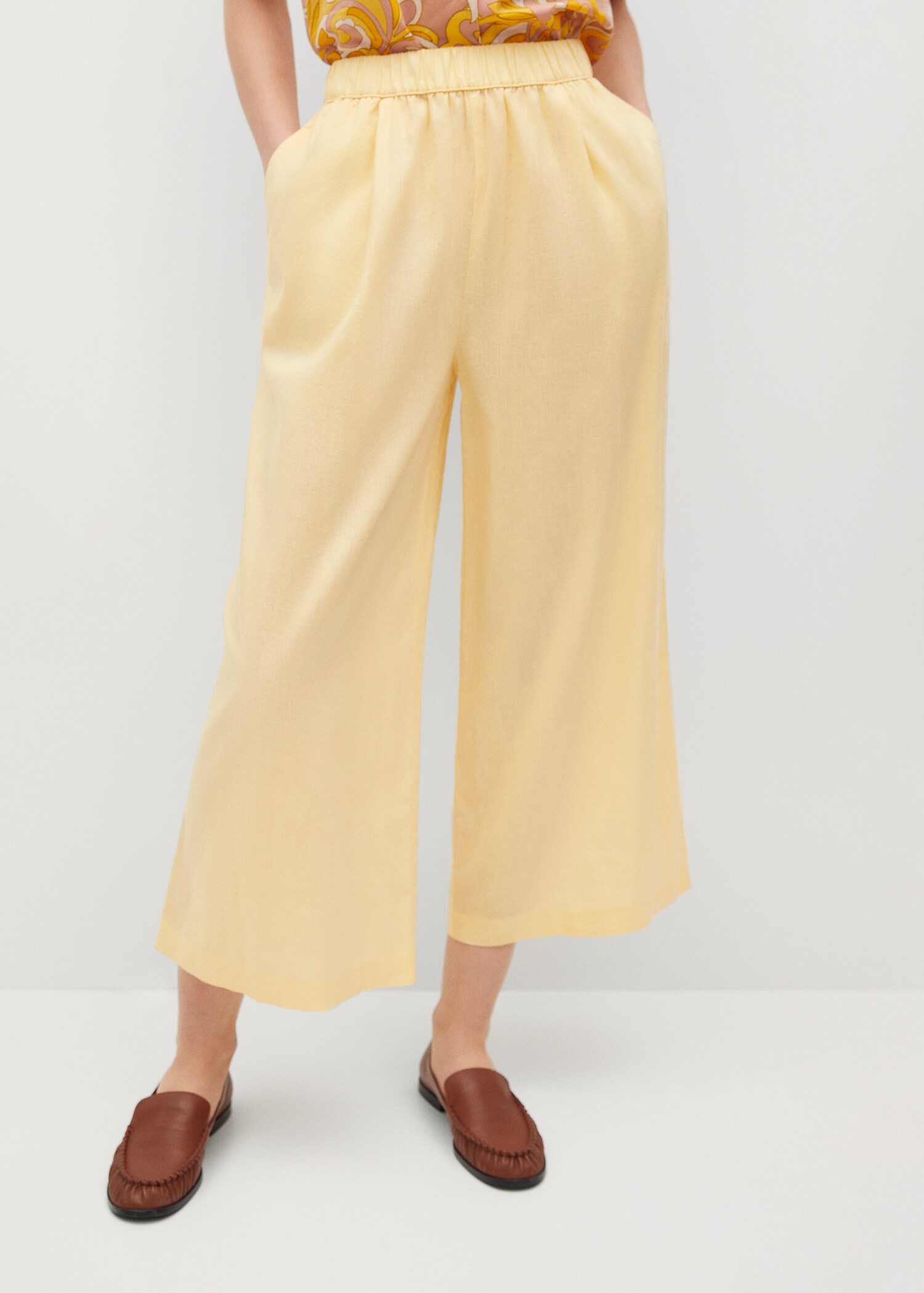 Linen-blend culotte trousers - Medium plane
