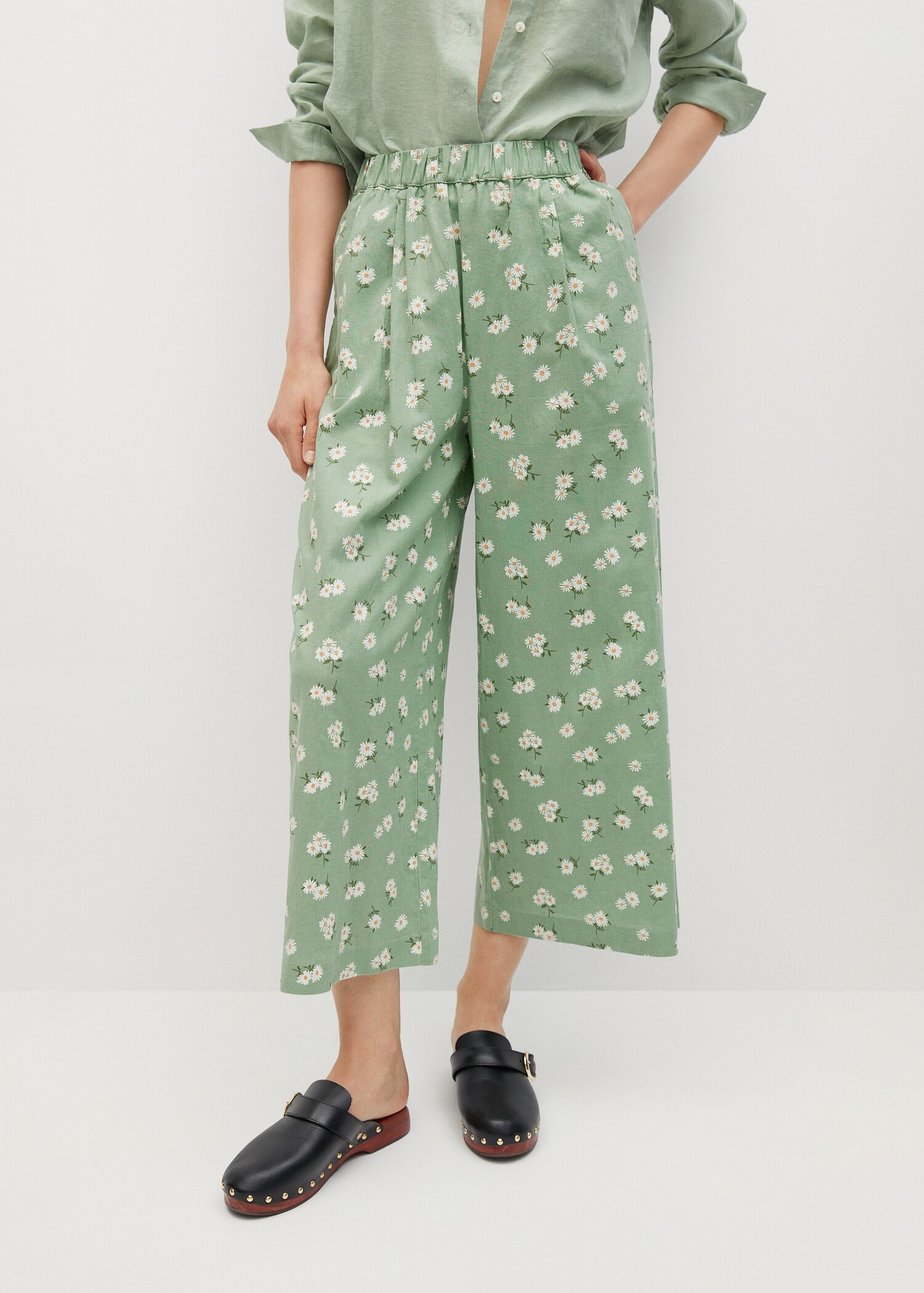 Linen-blend culotte trousers - Medium plane