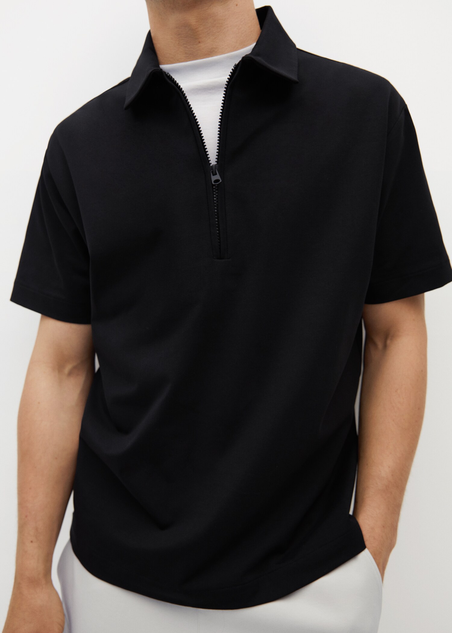Strečová bavlněná polokošile na zip - Detail zboží 1