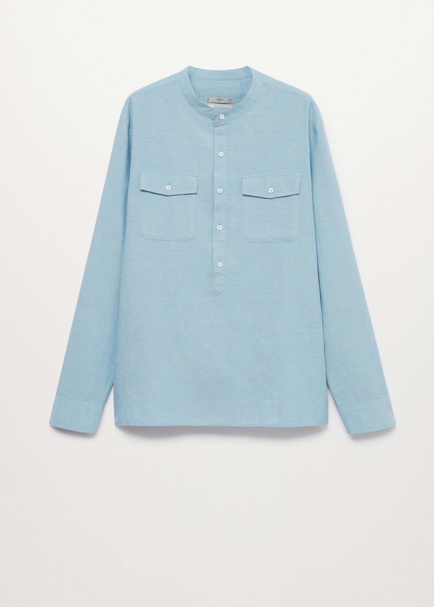 Camisa de algodão e linho com gola de mandarim - Artigo sem modelo