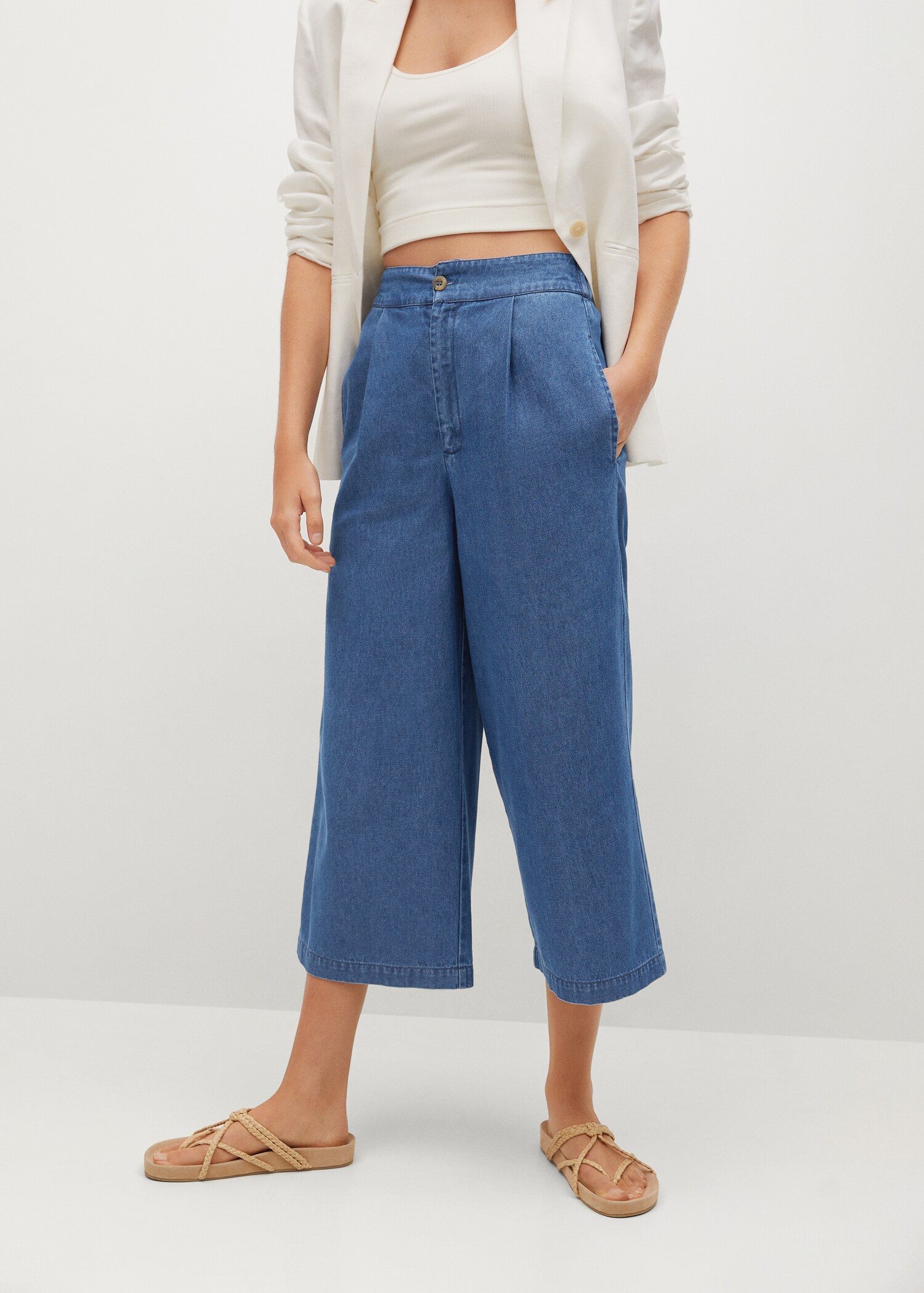 Pantalón culotte pinzas - Plano medio