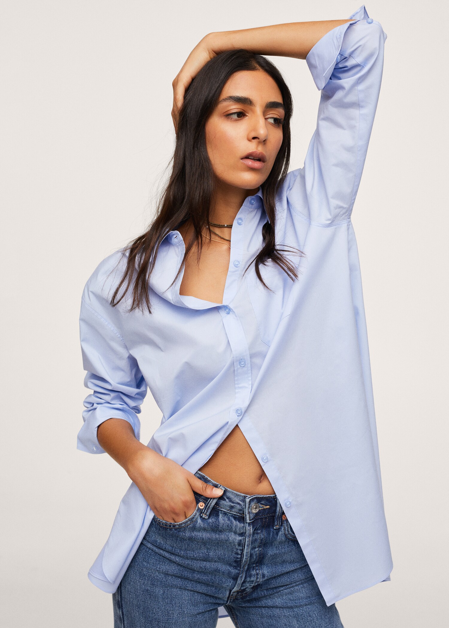 Camisa cotó butxaca al pit - Pla mig