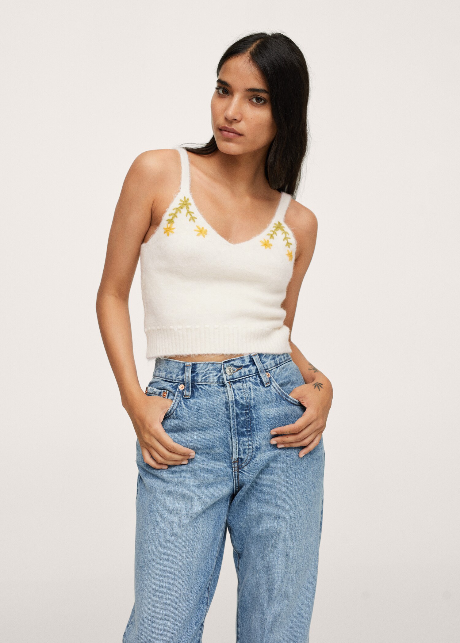 Flowers knitted cropped top - Medium plane